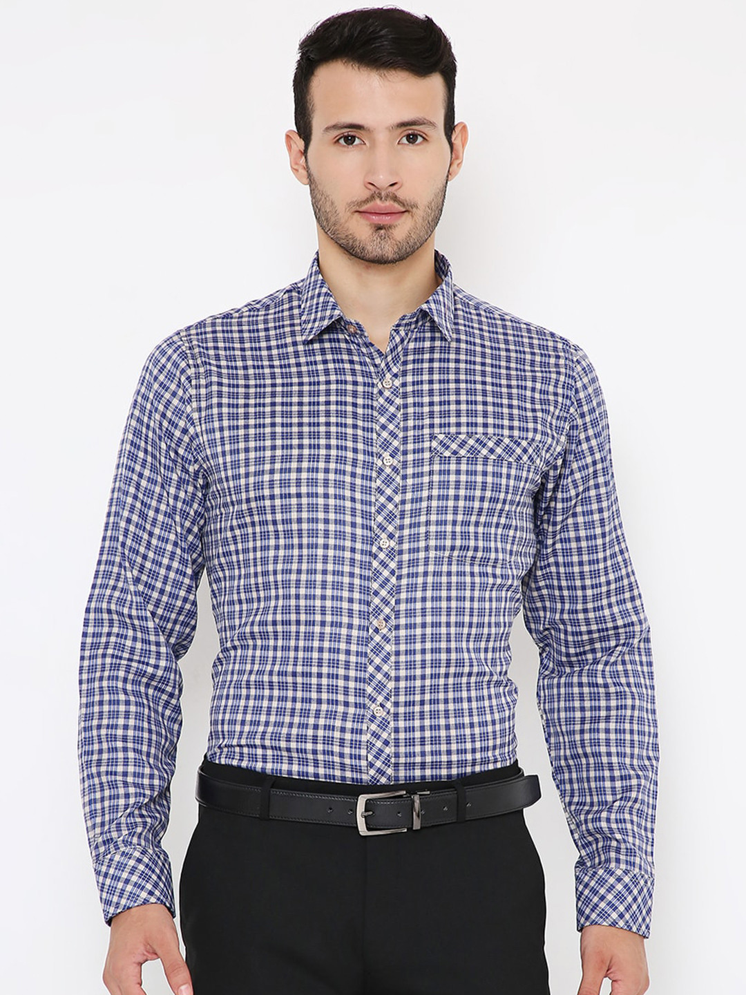 

Maharaja India Slim Slim Fit Checked Formal Shirt, Blue