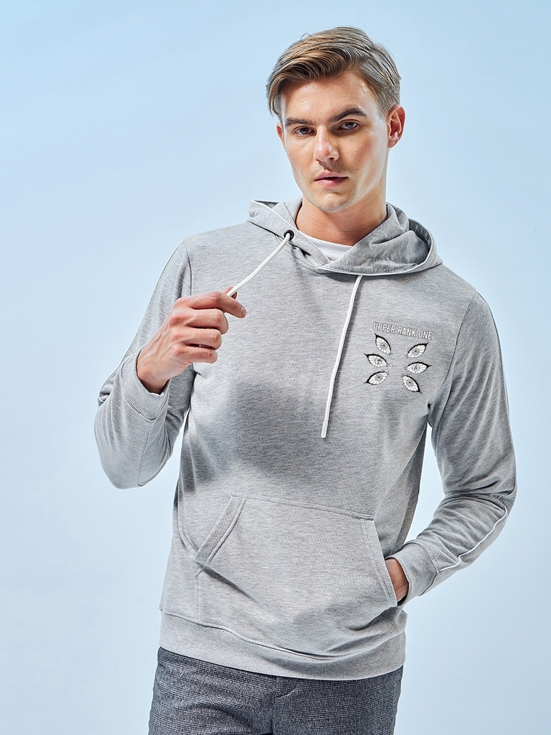 

Bewakoof Pullover Hood Printed Hooded Cotton Ribbed Casual Sweatshirt, Grey