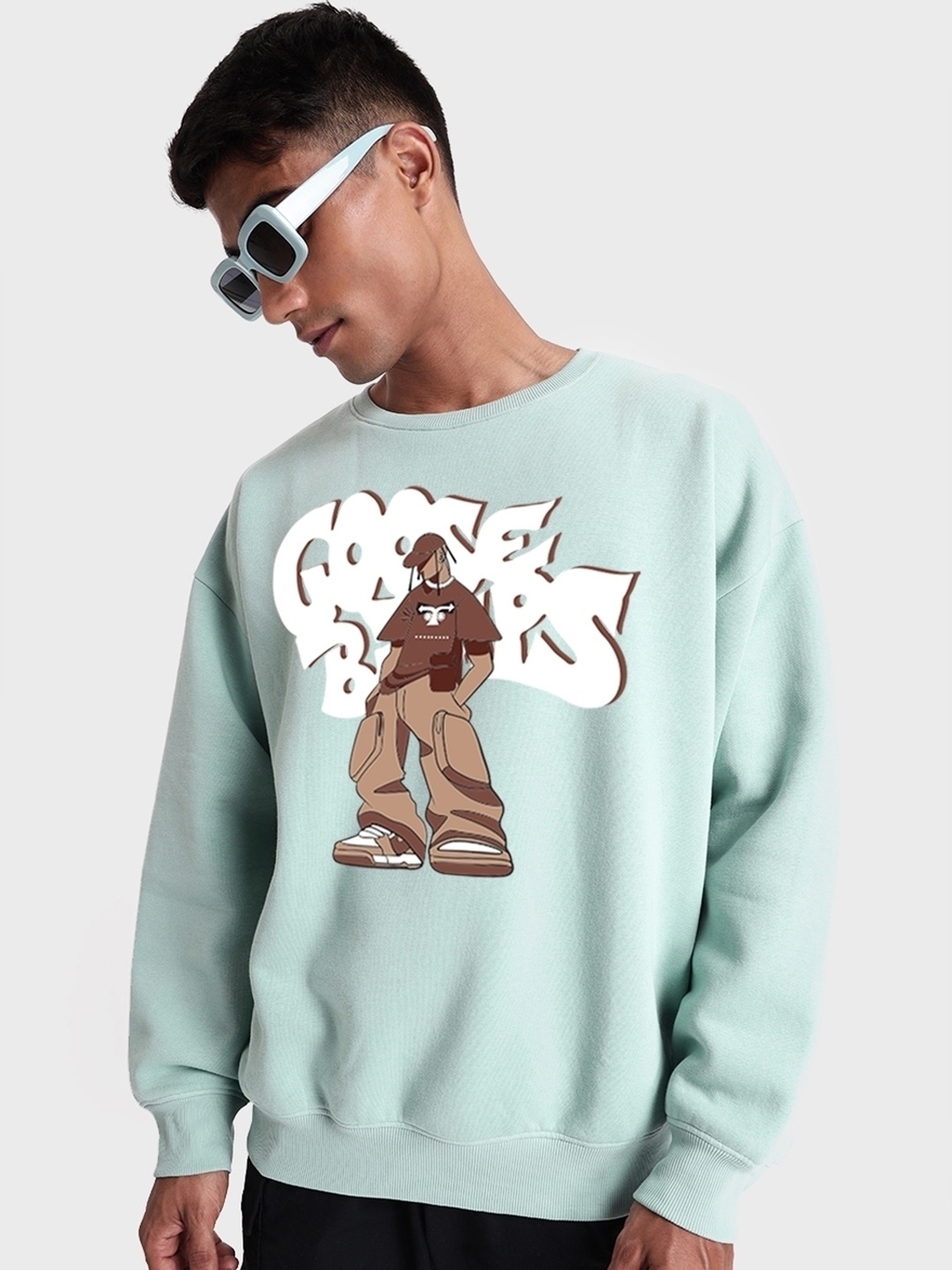 

Bewakoof Graphic Printed Fleece Round Neck Pullover Sweatshirt, Green