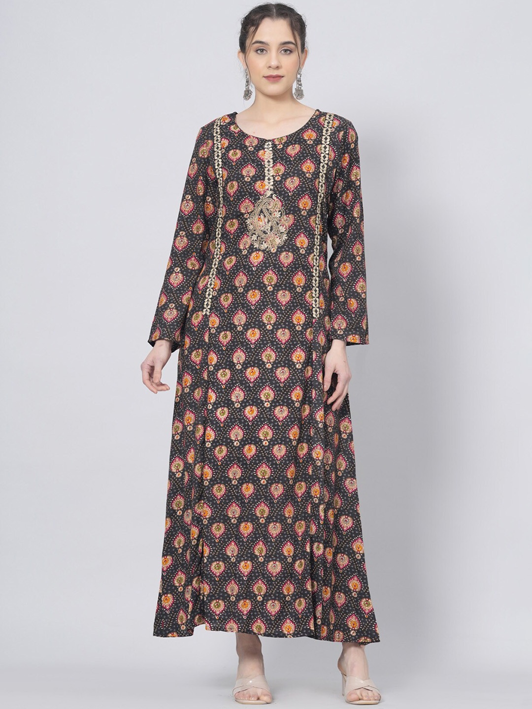 

BAESD Ethnic Motifs Printed Flared A-Line Kurta, Green