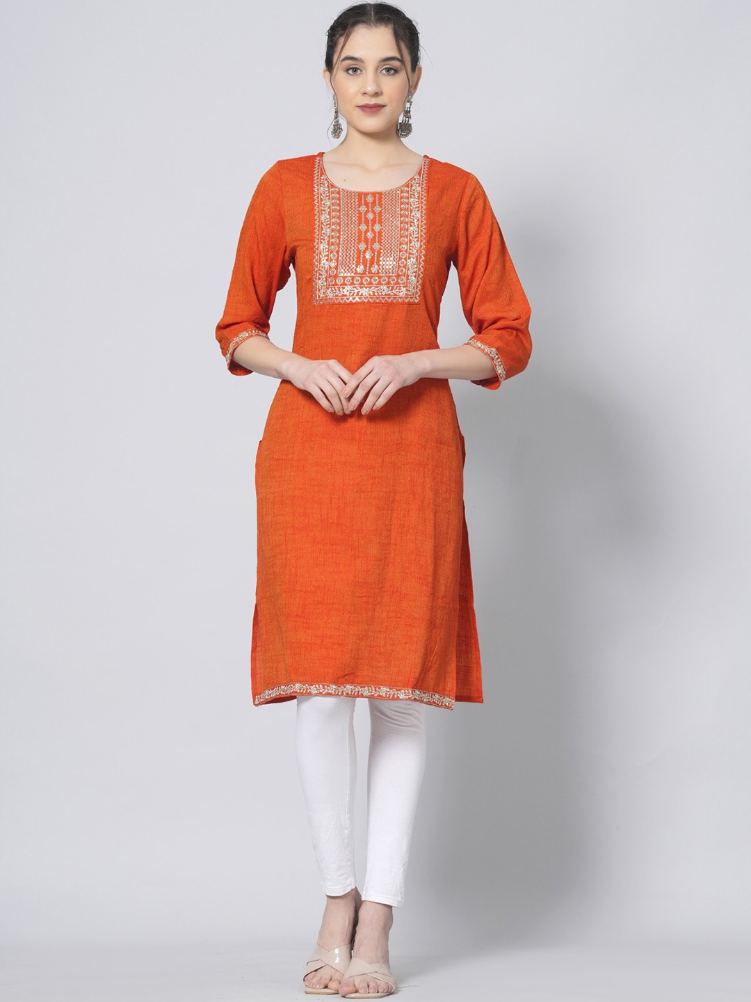 

BAESD Embroidered Straight Kurta, Orange