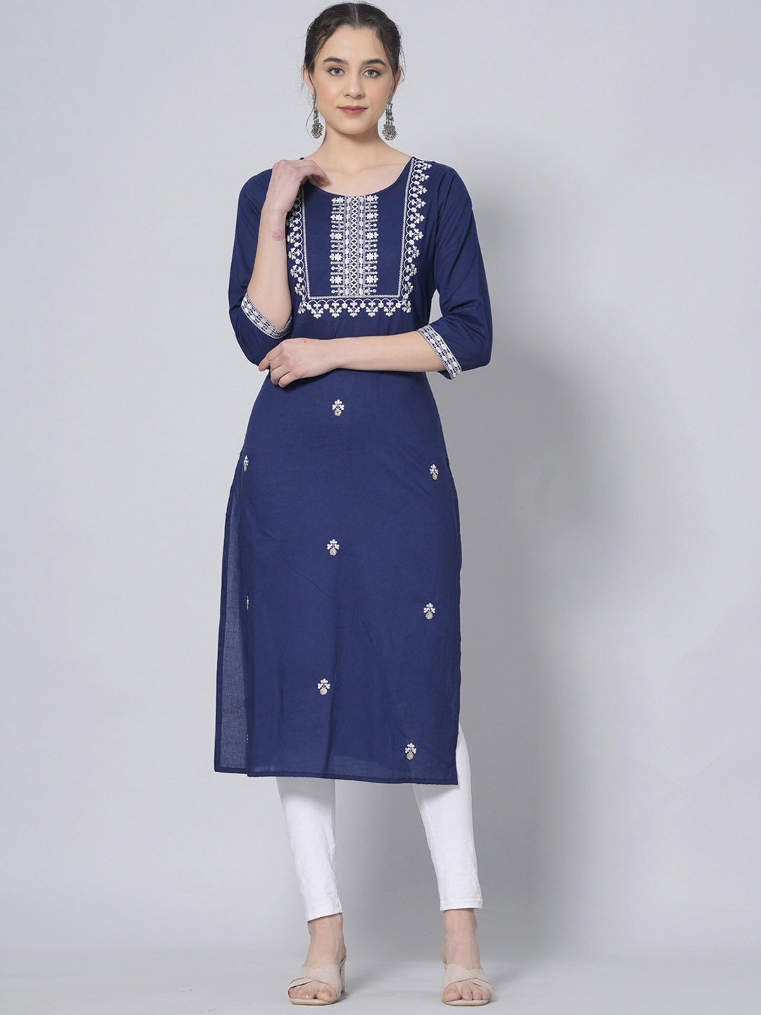 

BAESD Embroidered Cotton Straight Kurta, Blue