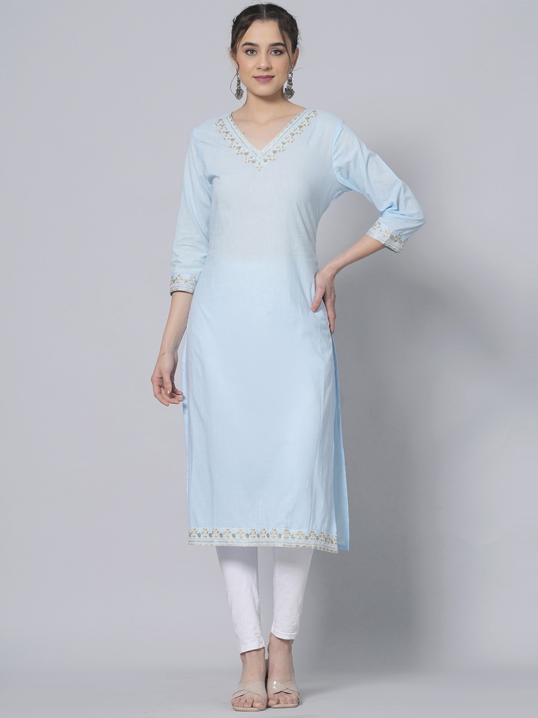 

BAESD Embroidered Straight Cotton Kurta, Blue