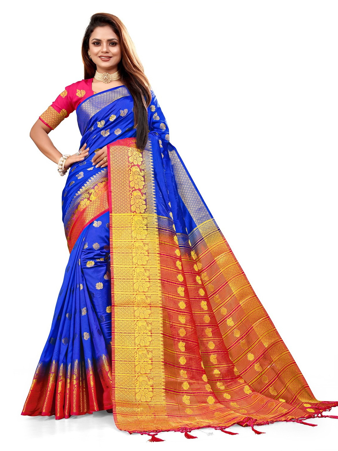 

ANISSA SAREE Ethnic Motifs Woven Design Zari Banarasi Saree, Blue