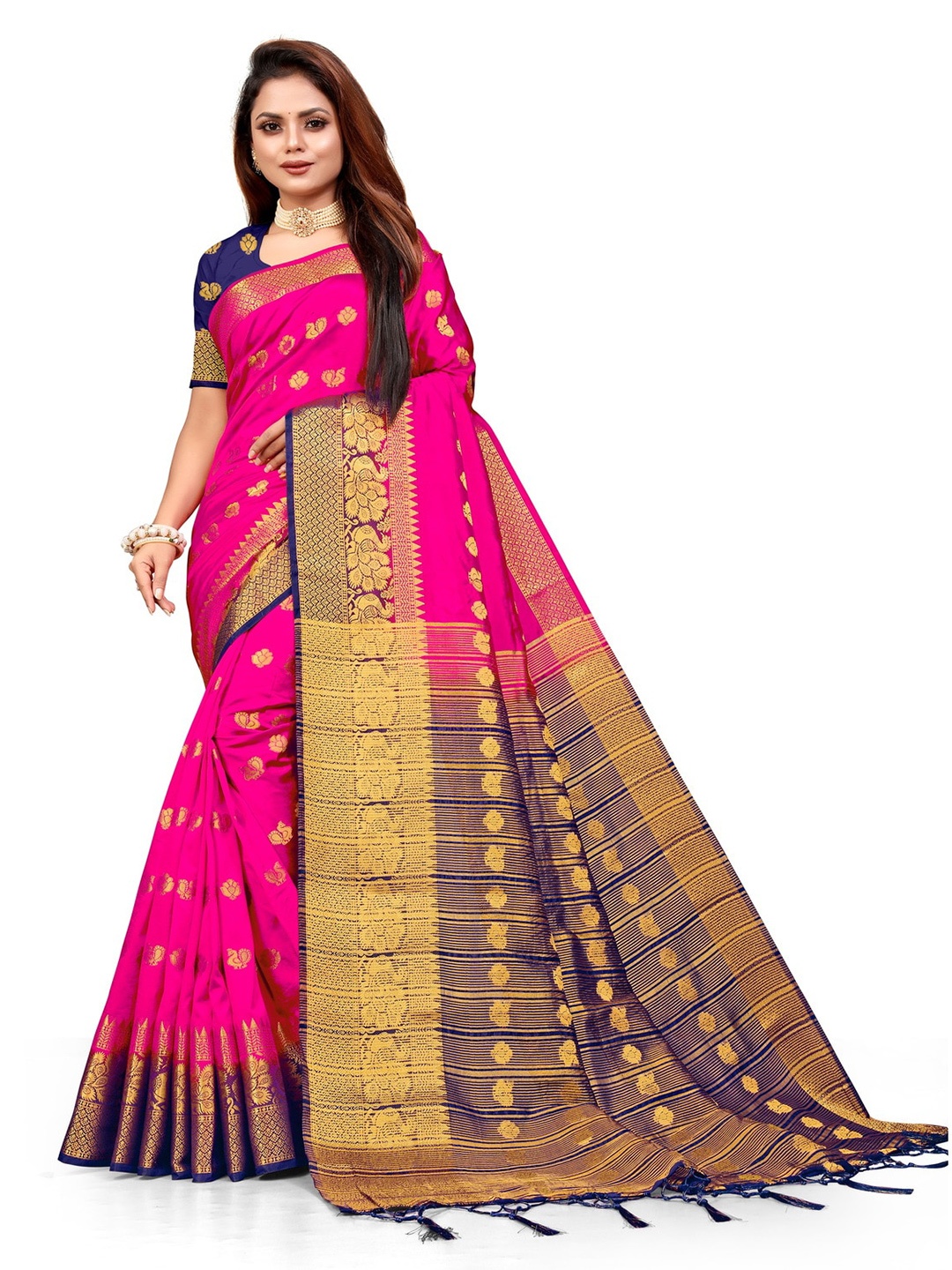 

ANISSA SAREE Ethnic Motifs Woven Design Zari Banarasi Saree, Pink