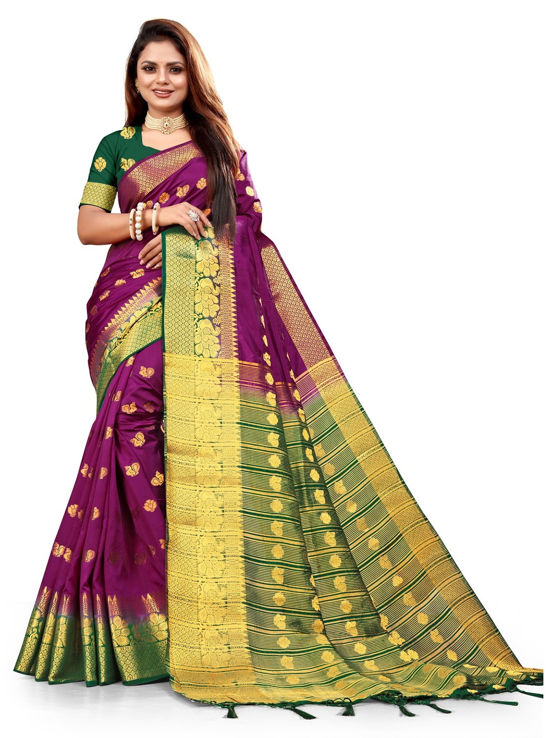 

ANISSA SAREE Ethnic Motifs Woven Design Zari Banarasi Saree, Violet