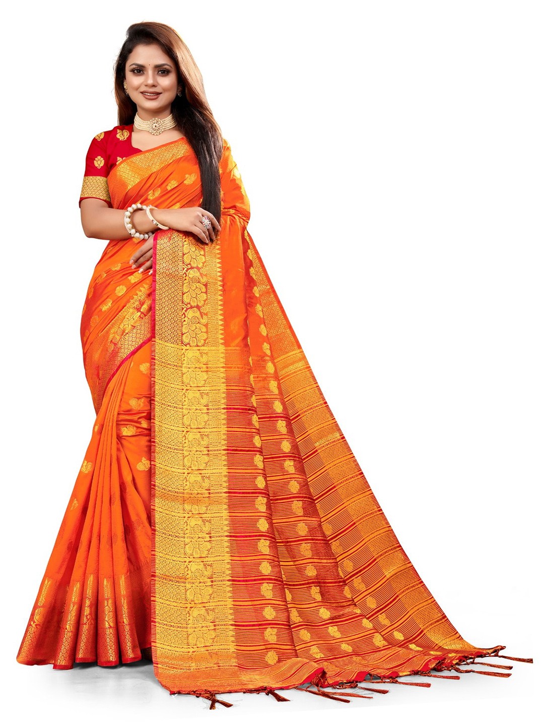 

ANISSA SAREE Ethnic Motifs Woven Design Zari Banarasi Saree, Orange