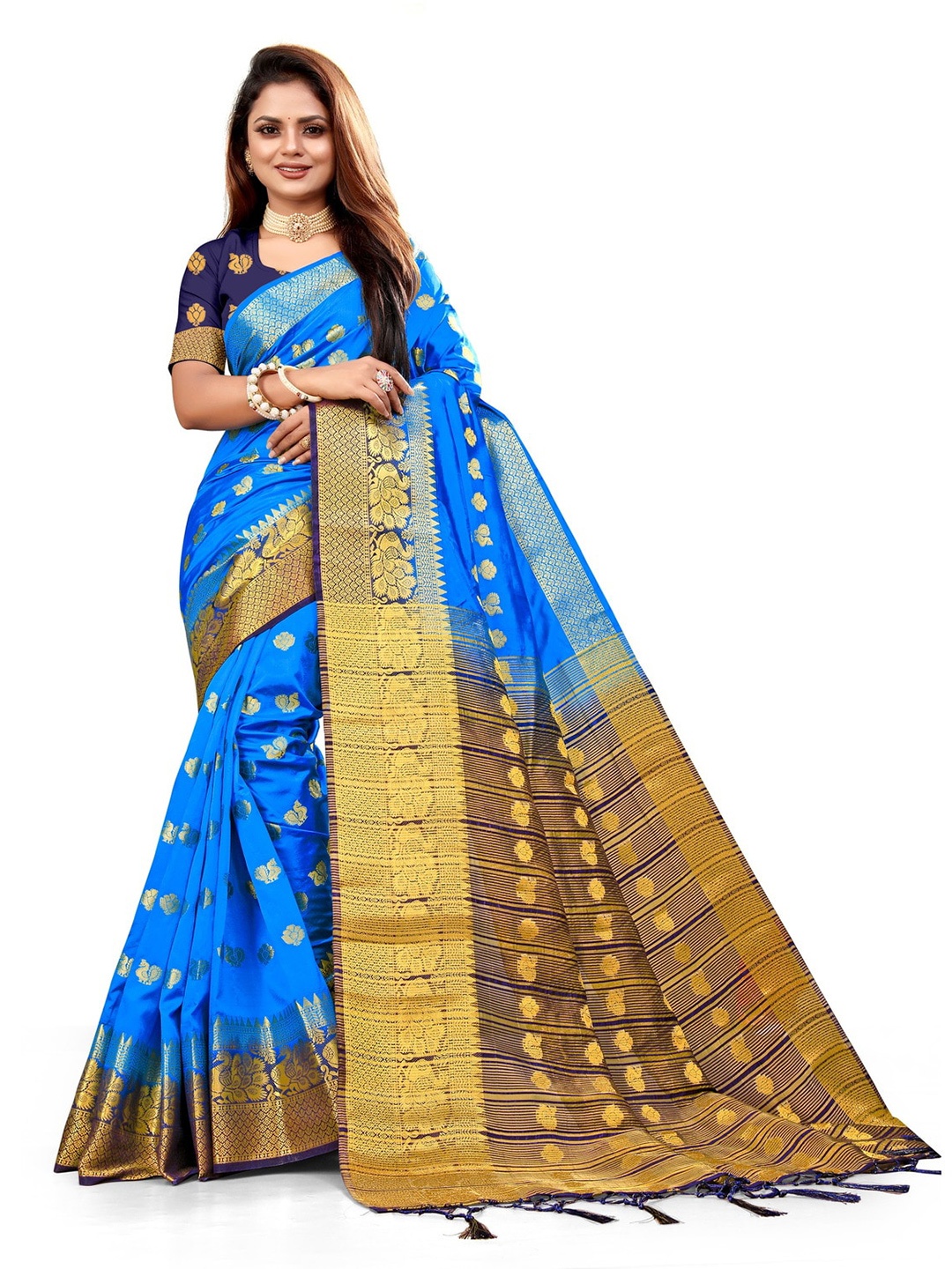 

ANISSA SAREE Ethnic Motifs Woven Design Zari Banarasi Saree, Turquoise blue