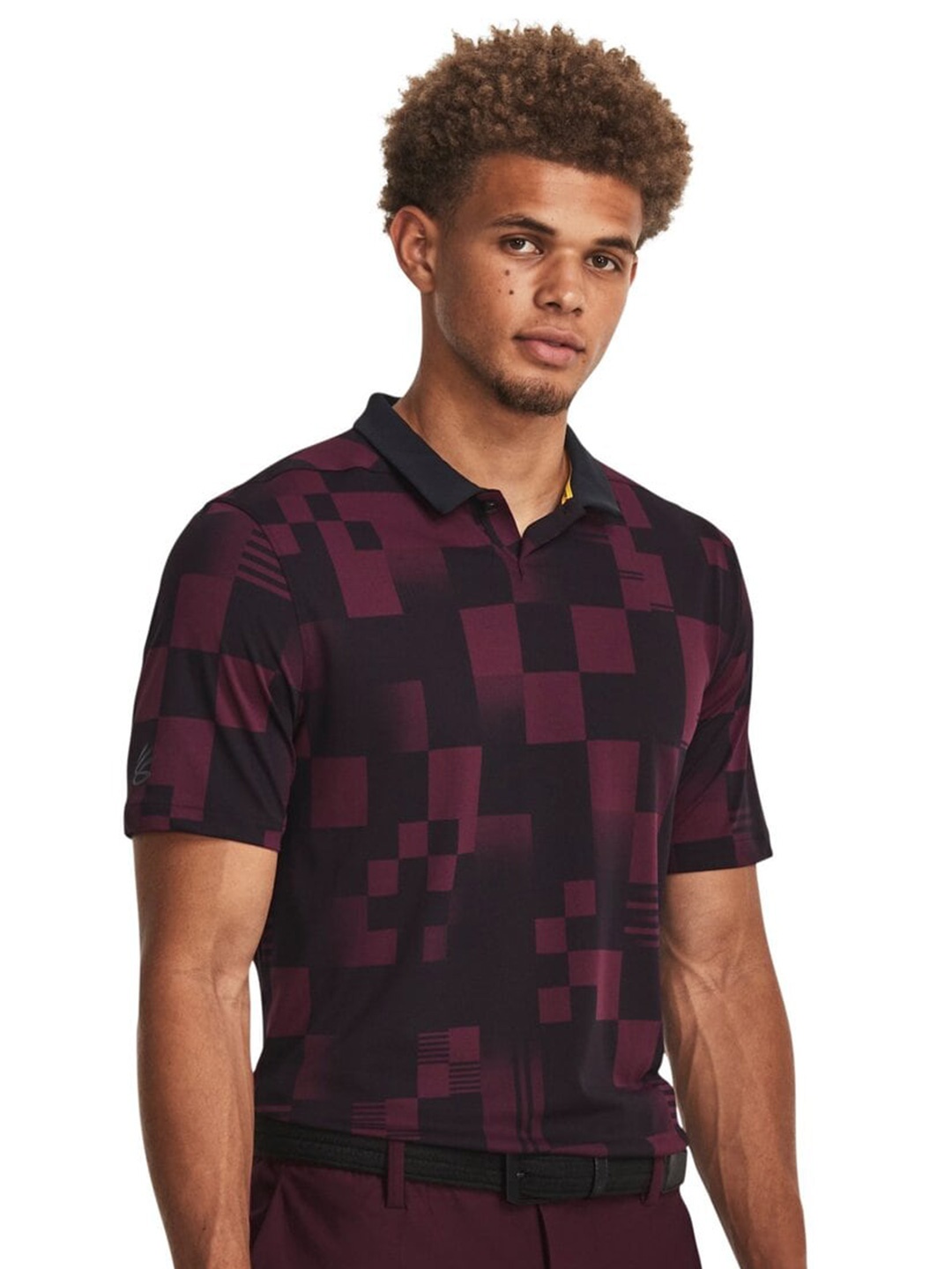 

UNDER ARMOUR Curry Printed Slim-Fit Polo T-Shirt, Maroon