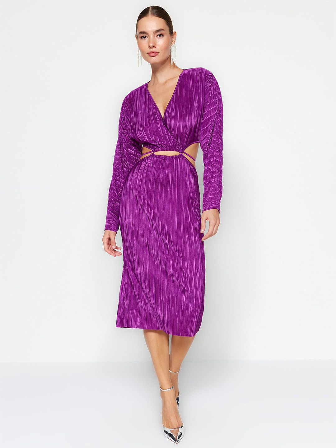 

Trendyol V-Neck Cut-Outs Midi Wrap Dress, Purple