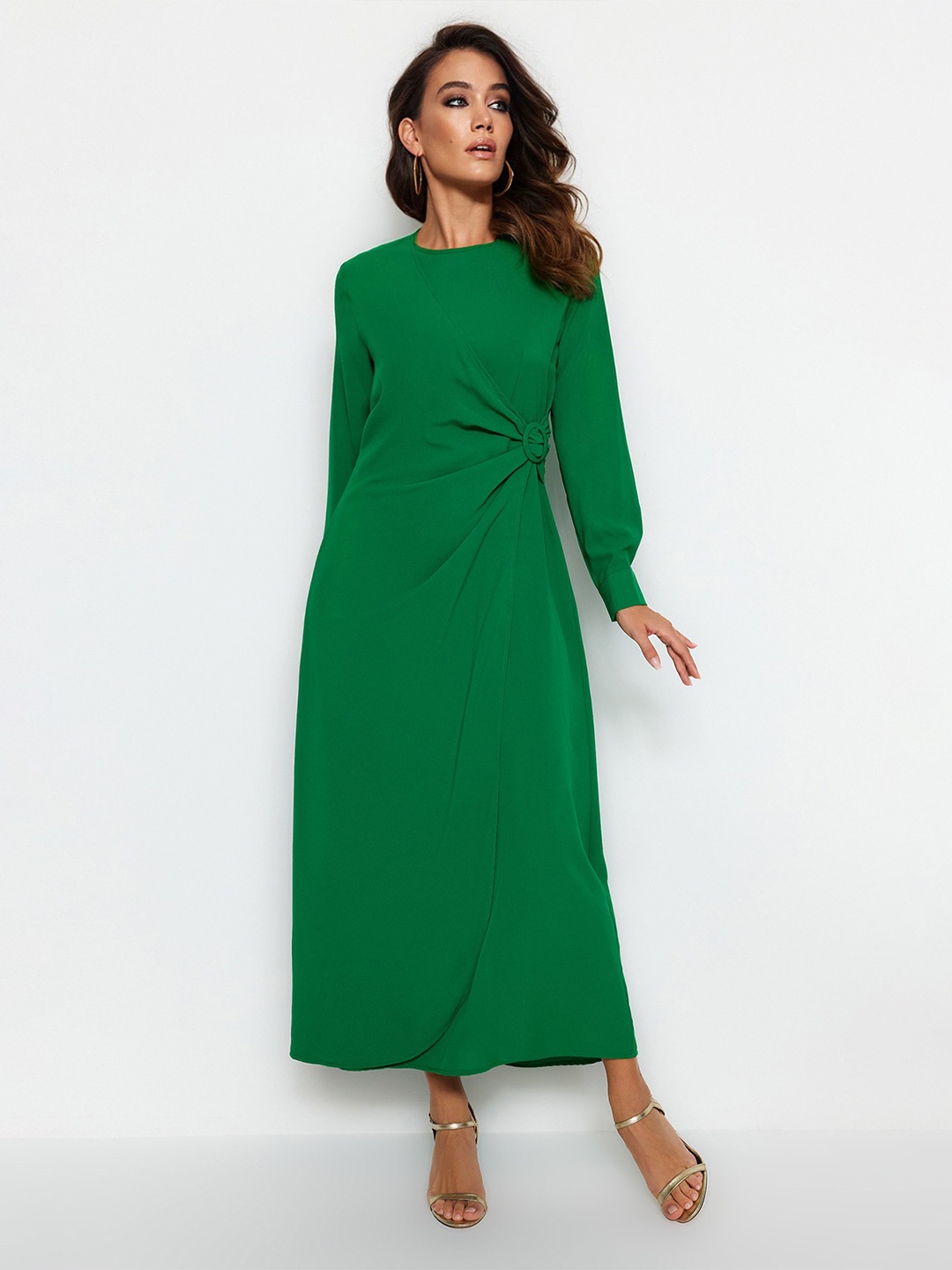 

Trendyol Long Sleeved Wrap Maxi Dress, Green