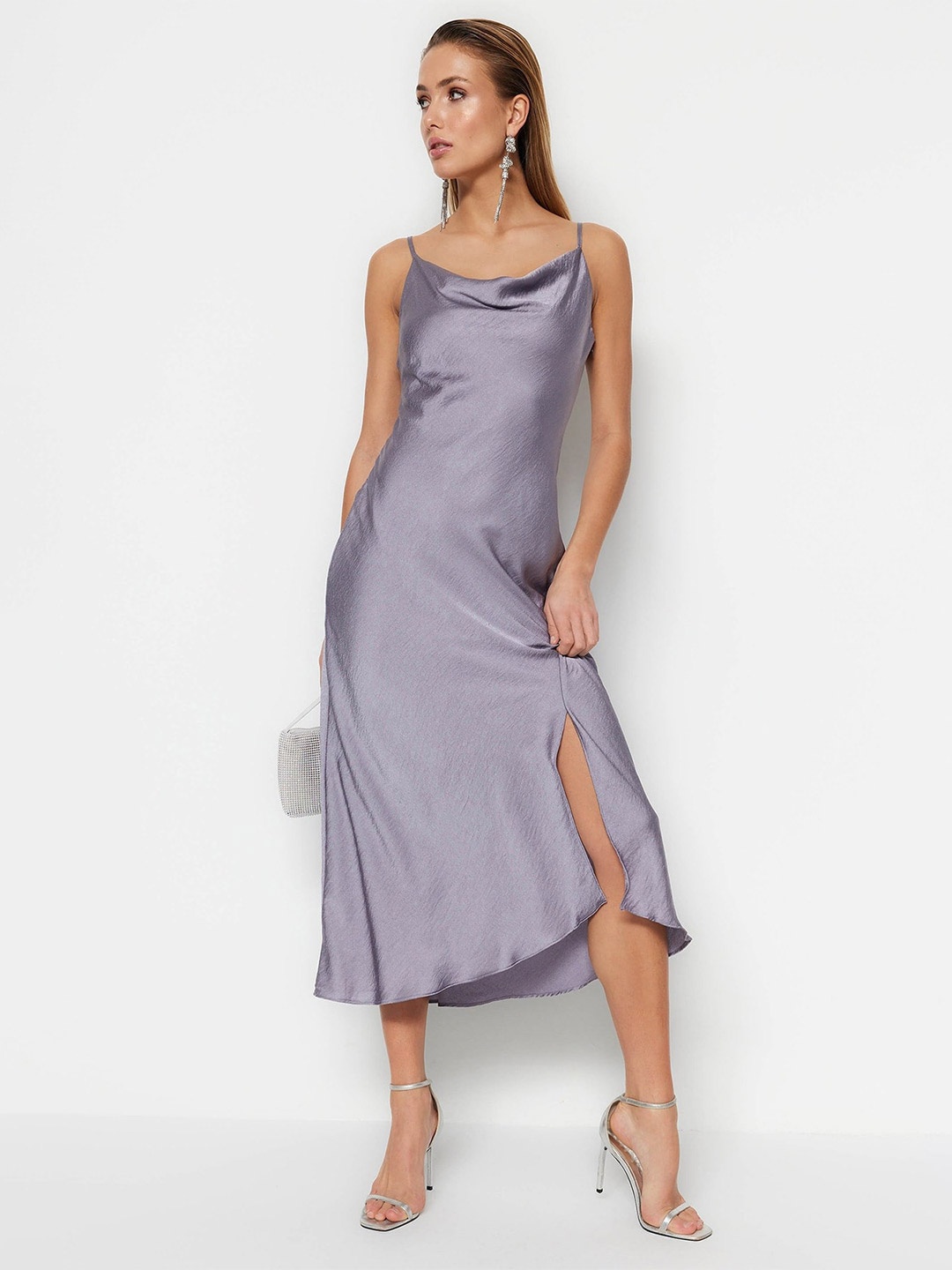 

Trendyol Shoulder Straps A-Line Midi Dress, Grey