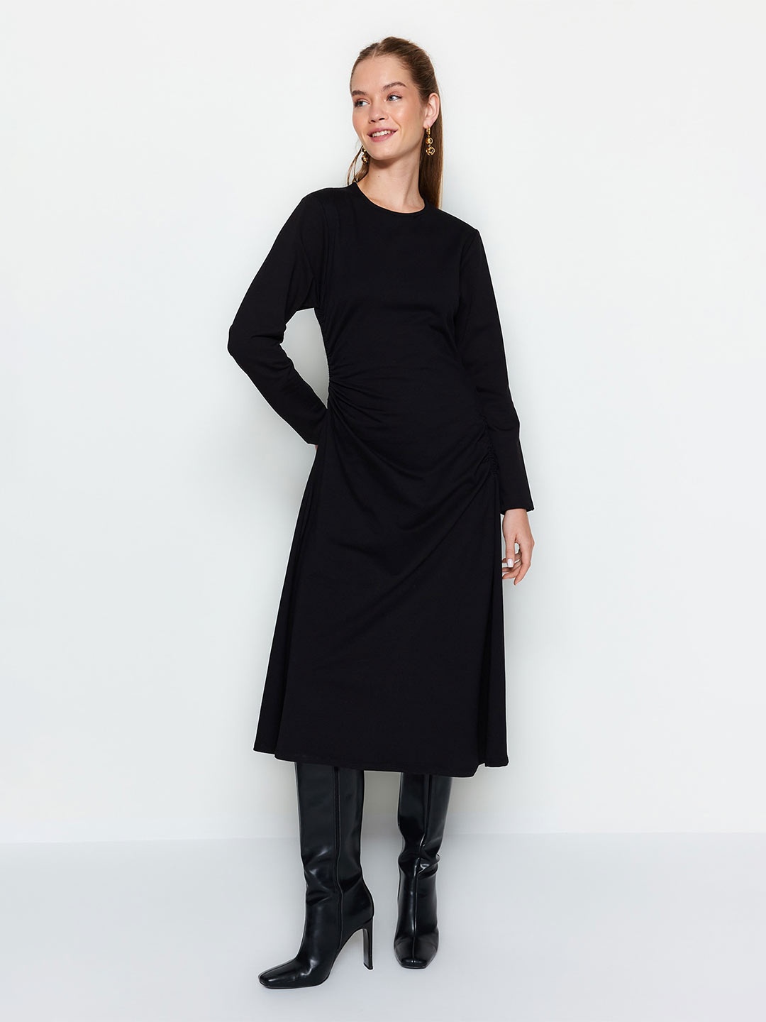 

Trendyol Pure Cotton A-Line Midi Dress, Black