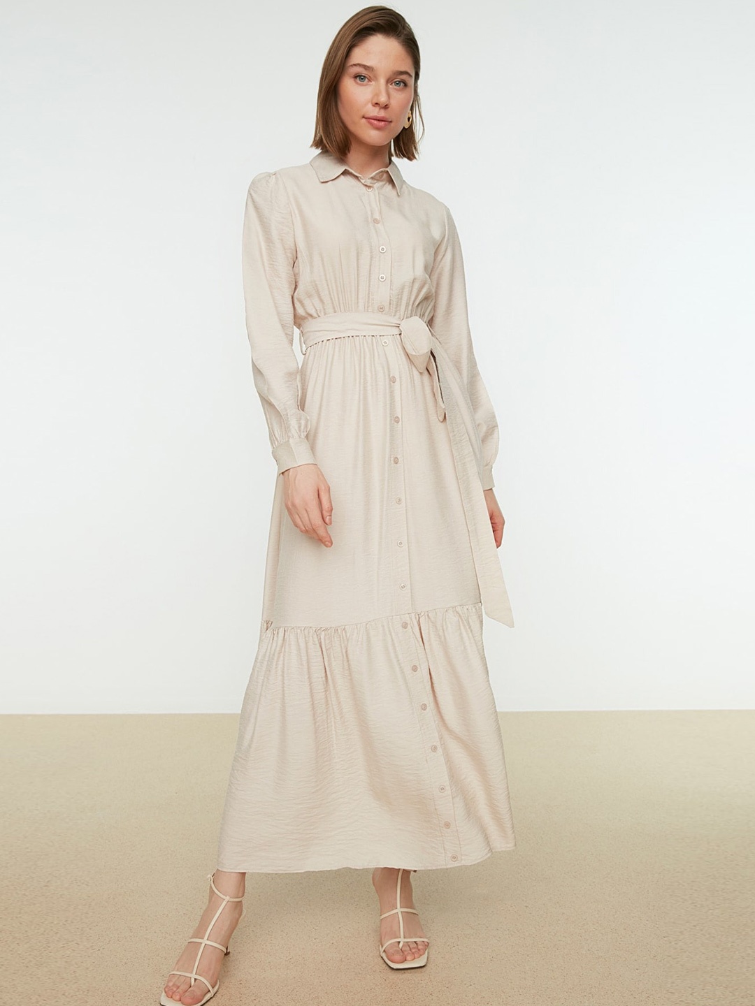 

Trendyol Tiered Shirt Style Maxi Dress, Off white