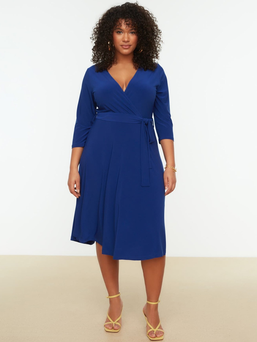 

Trendyol V-Neck Tie Ups Fit & Flare Dress, Blue