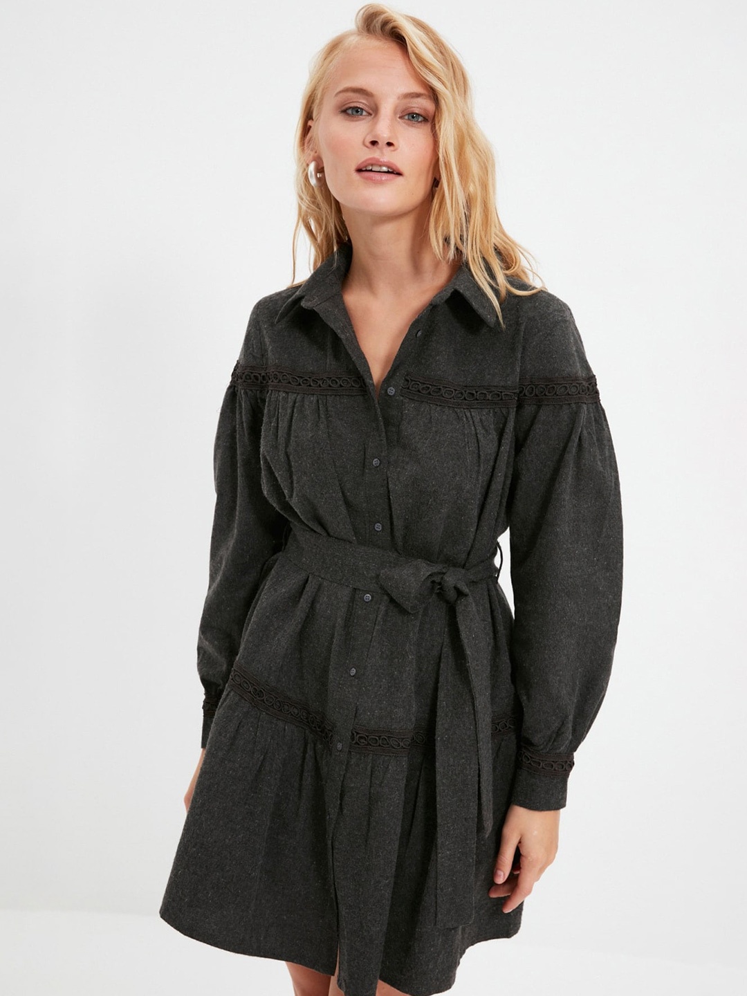 

Trendyol Shirt Collar Long Sleeves Shirt Dress, Black