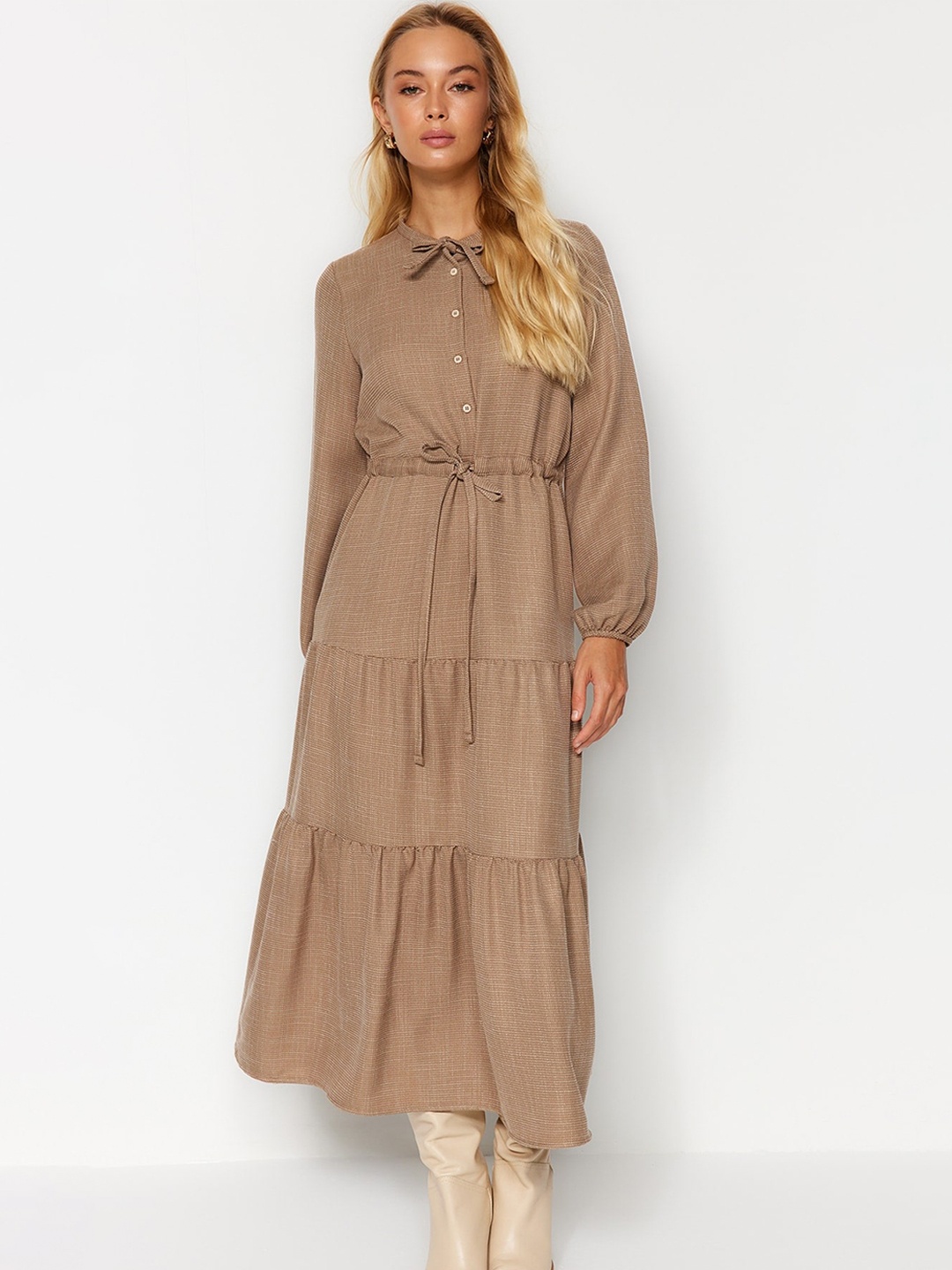 

Trendyol Round Neck Midi Dress, Brown