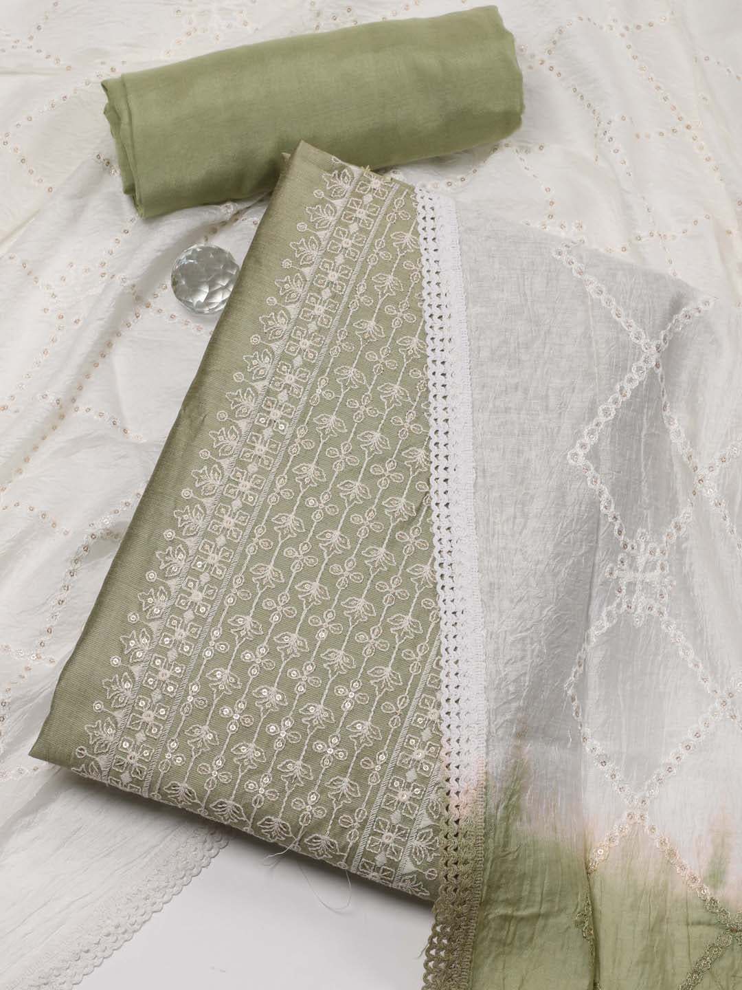 

Meena Bazaar Embroidered Art Silk Unstitched Dress Material, Green