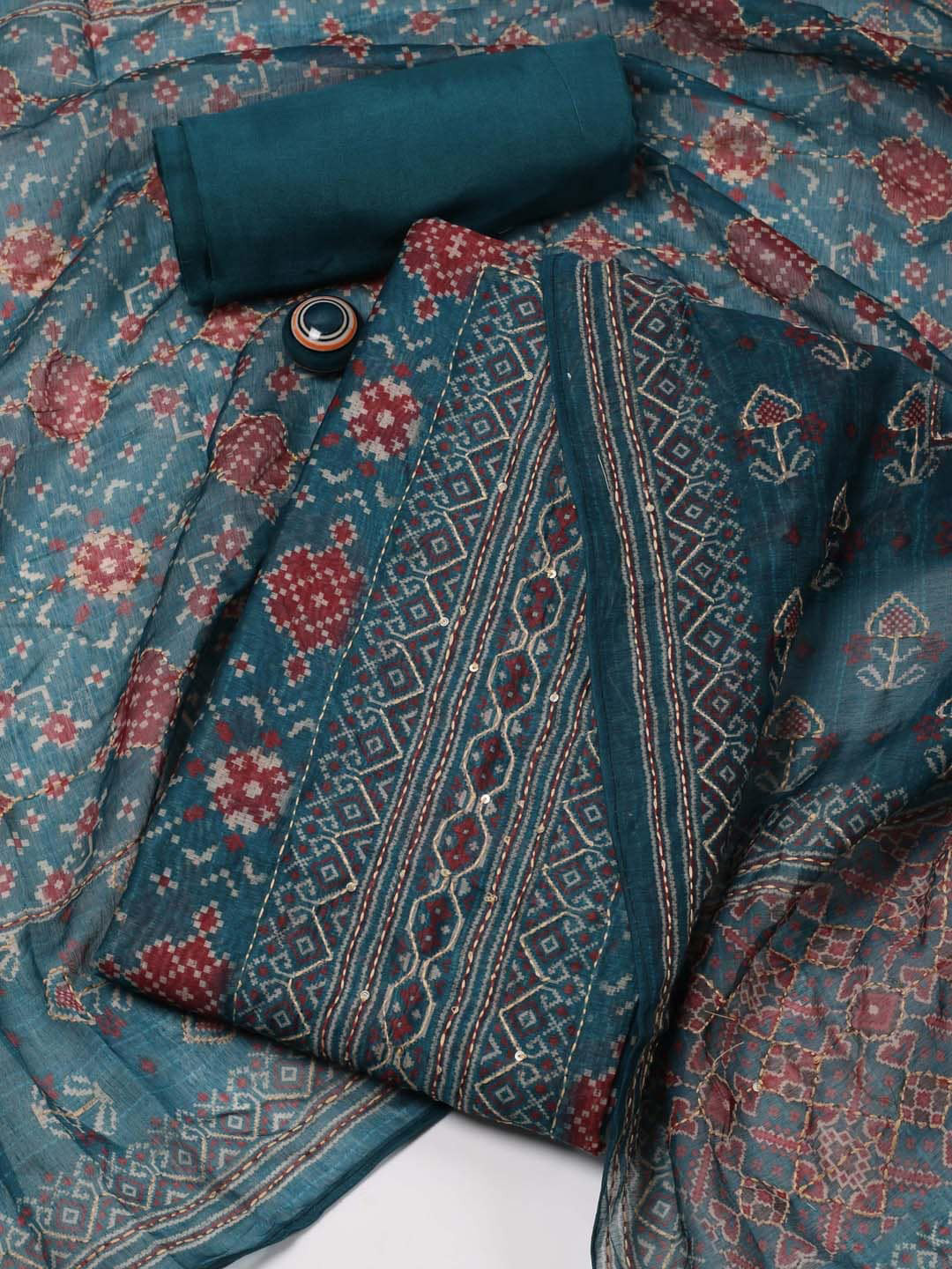 

Meena Bazaar Printed Art Silk Unstitched Dress Material, Blue