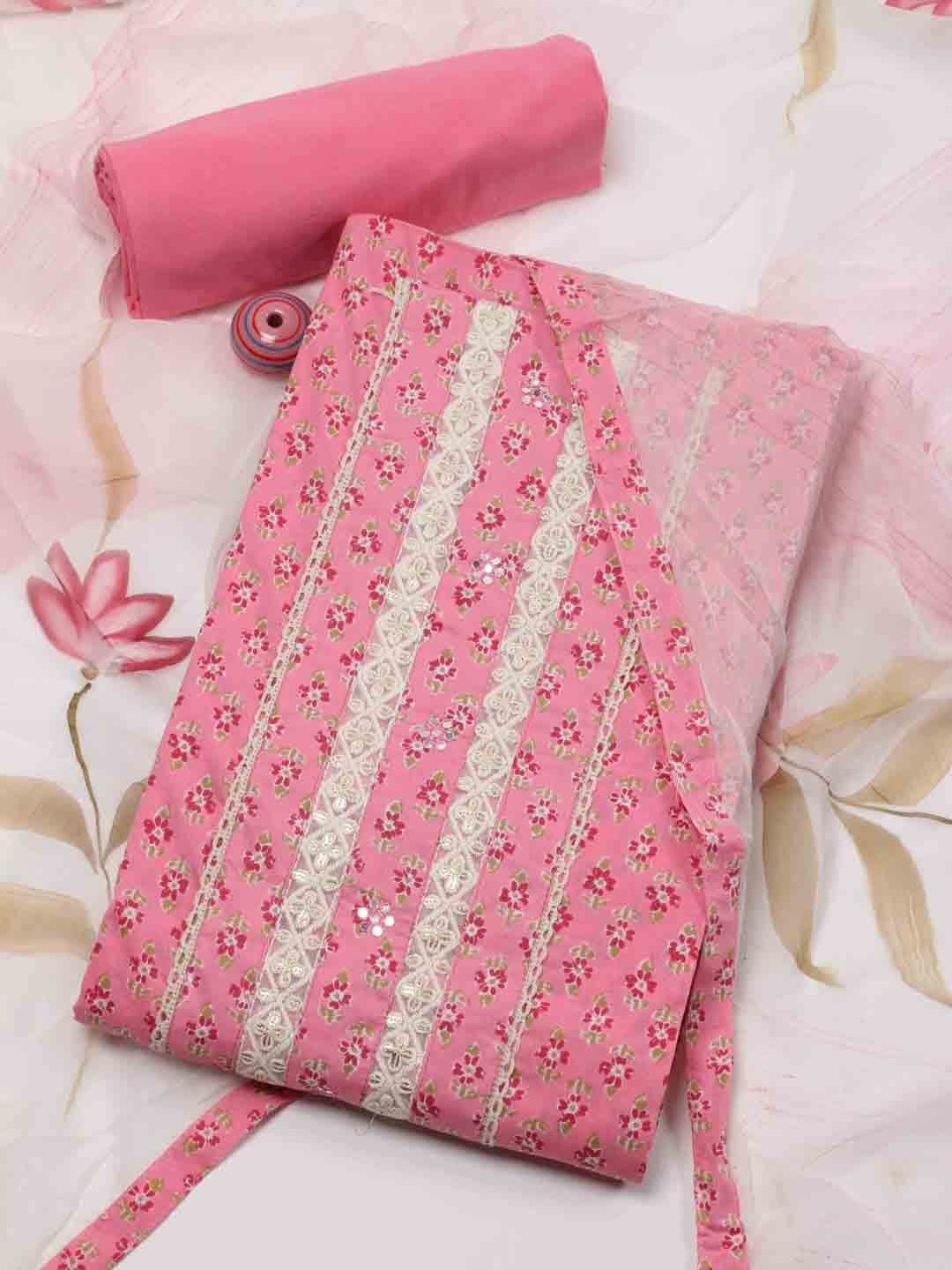 

Meena Bazaar Printed Unstitched Dress Material, Pink