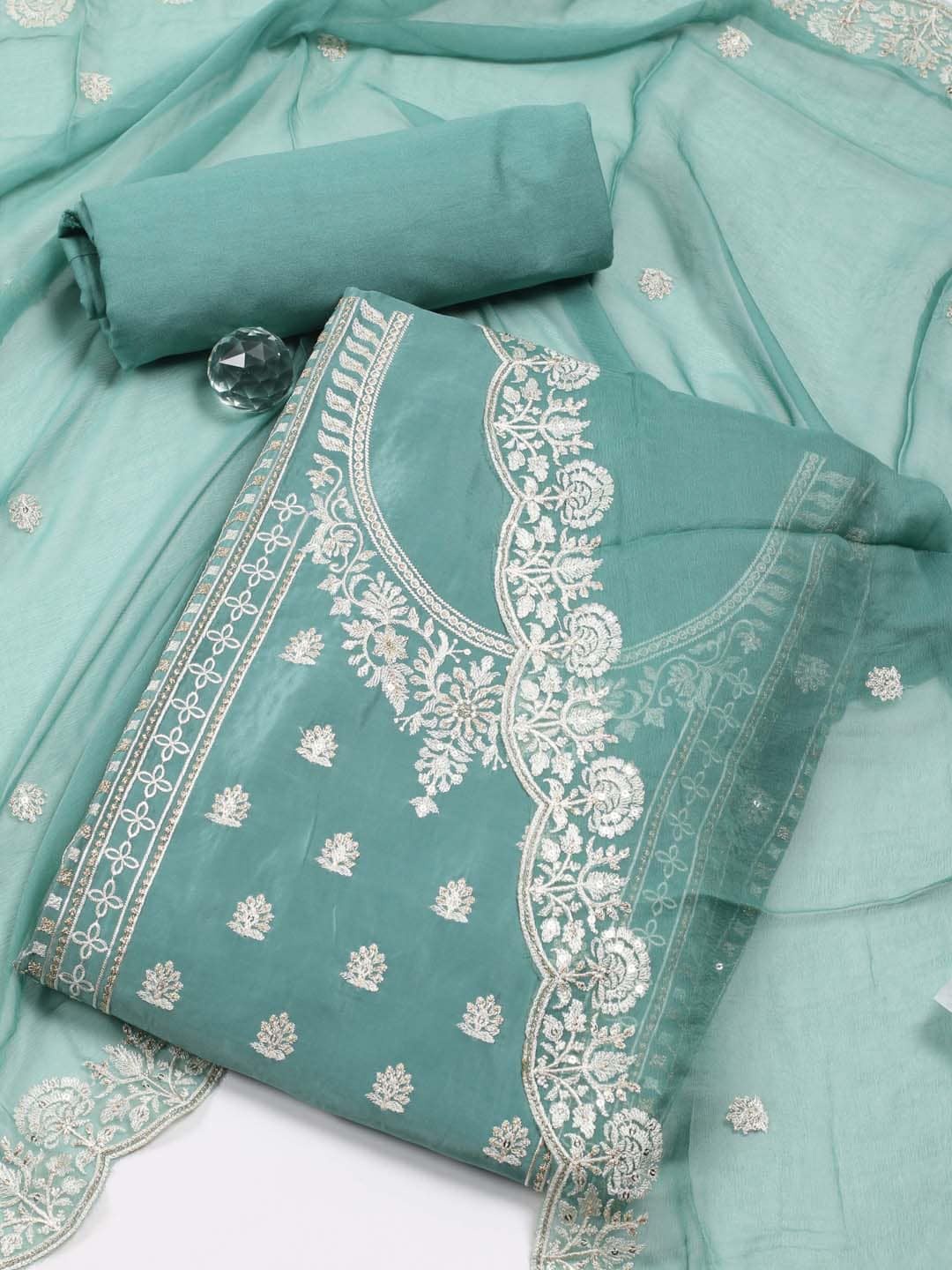 

Meena Bazaar Embroidered Unstitched Dress Material, Green