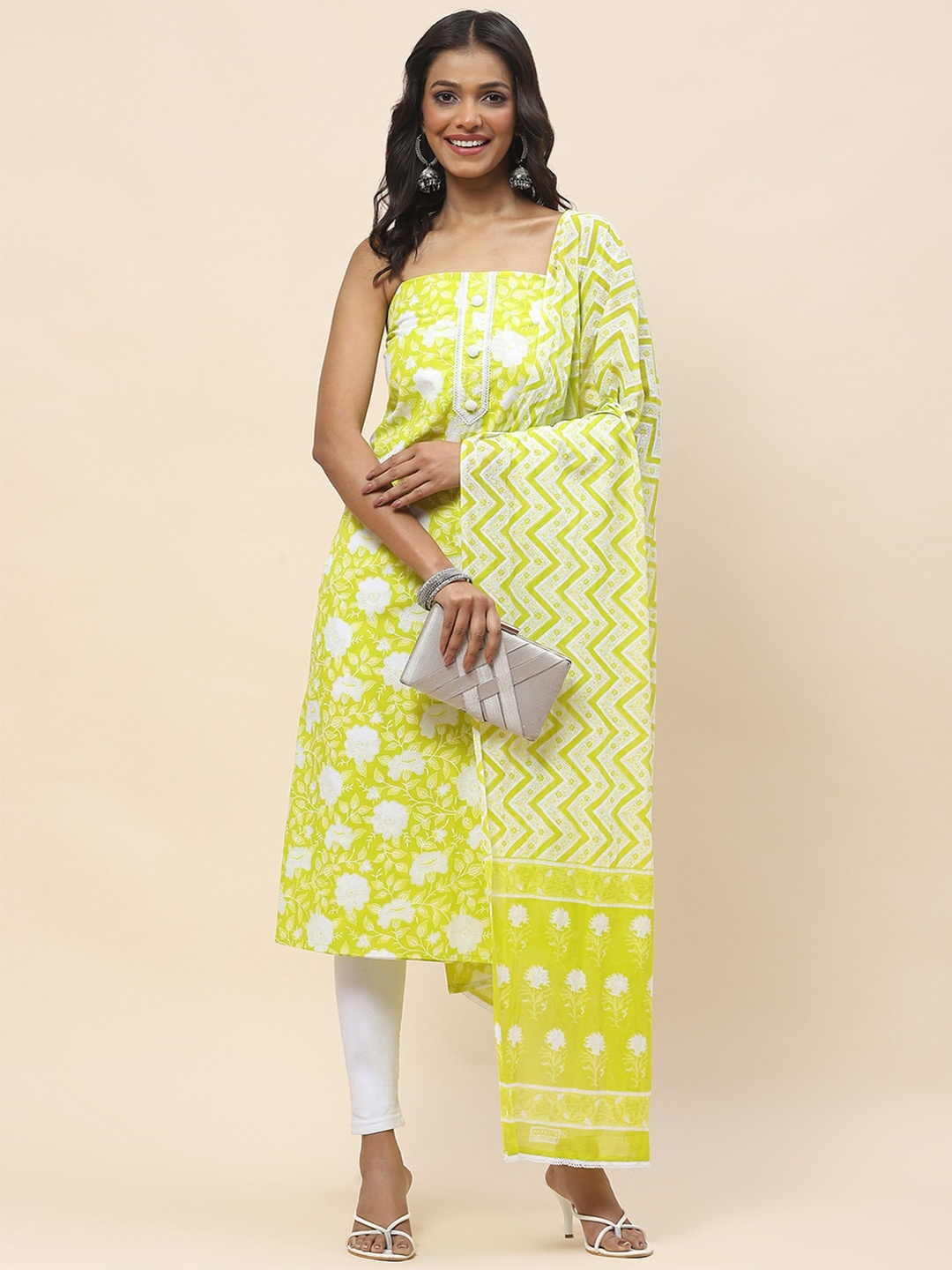 

Meena Bazaar Printed Unstitched Dress Material, Yellow