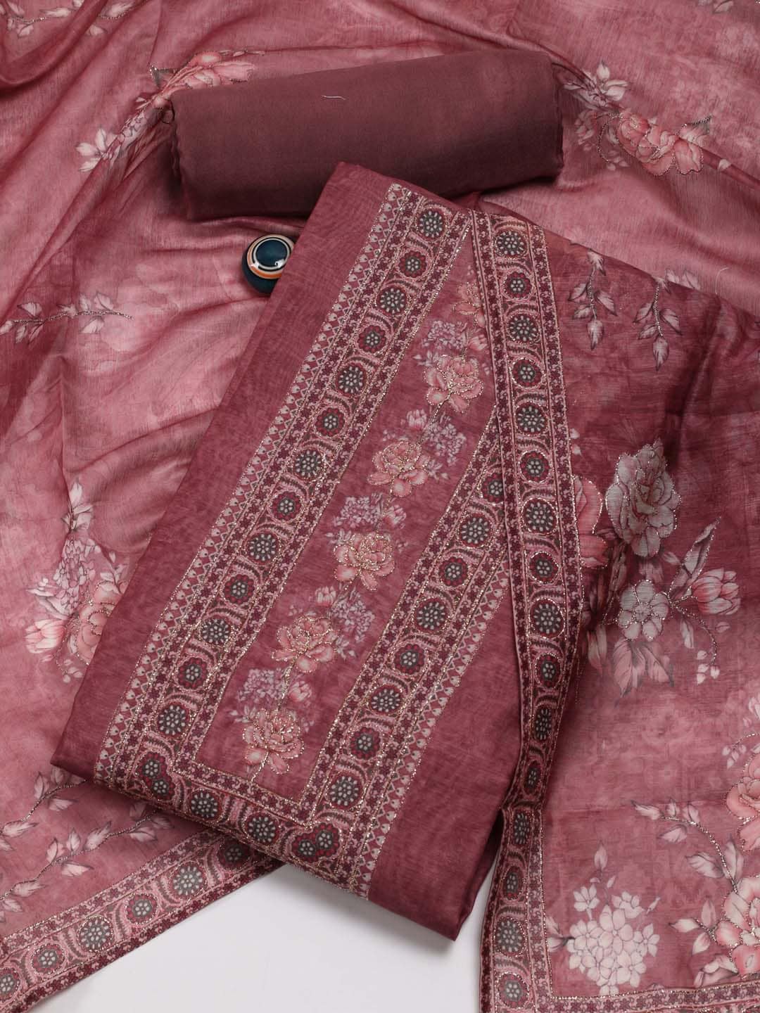 

Meena Bazaar Printed Art Silk Unstitched Dress Material, Pink