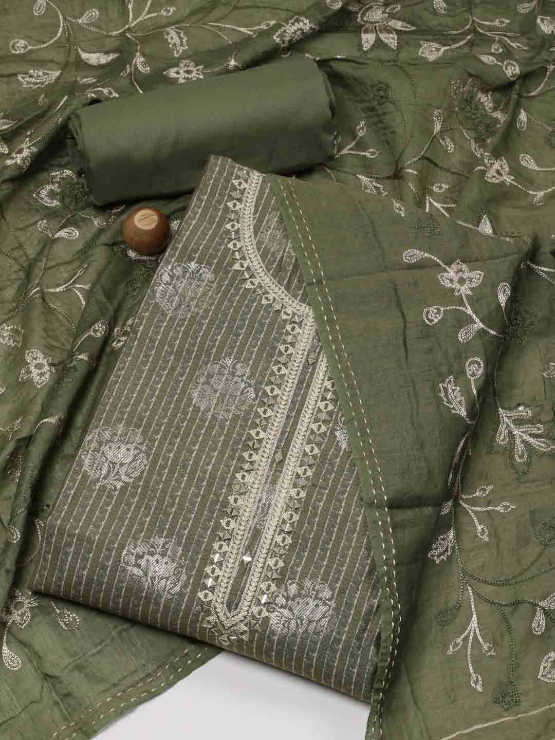 

Meena Bazaar Woven Design Art Silk Unstitched Dress Material, Green