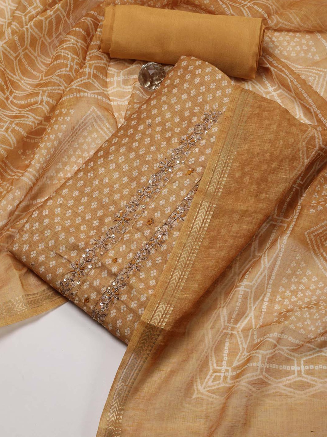 

Meena Bazaar Floral Printed Unstitched Dress Material, Mustard