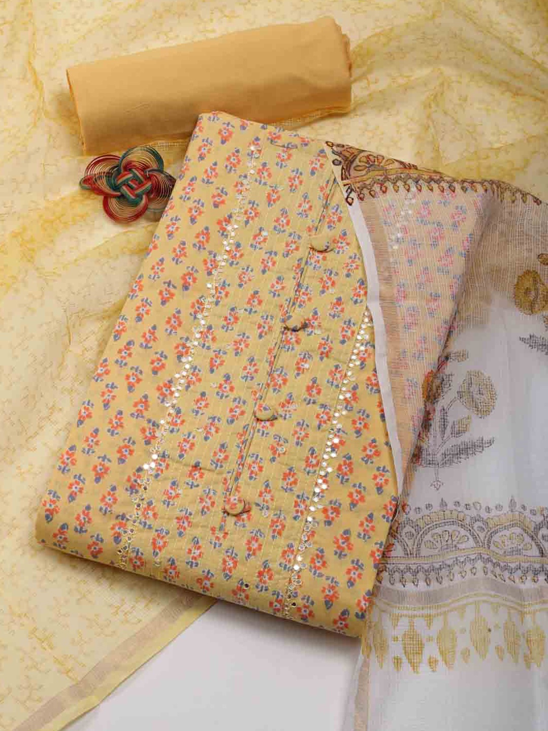 

Meena Bazaar Printed Cotton Unstitched Dress Material, Mustard