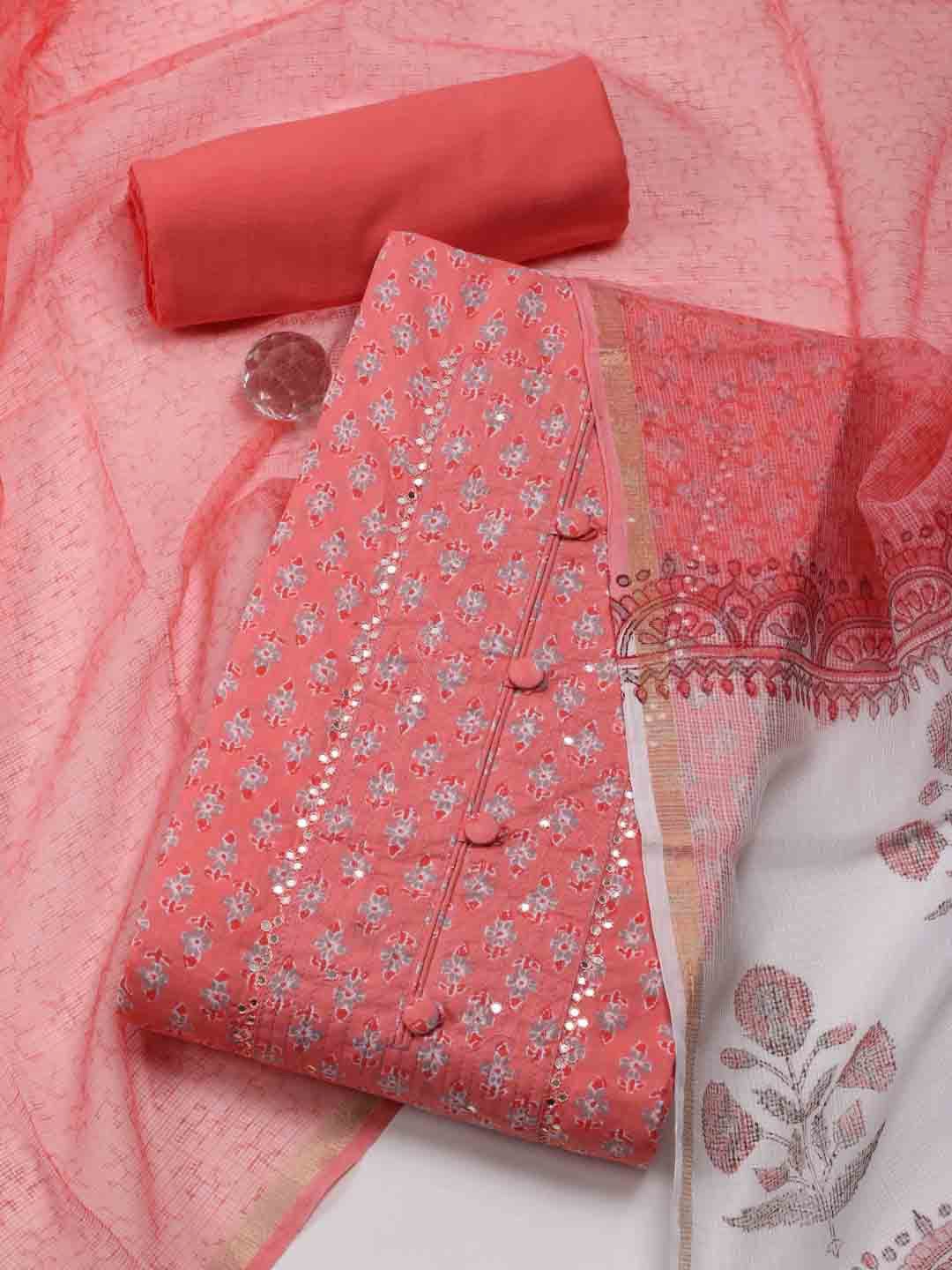

Meena Bazaar Ethnic Motifs Printed Unstitched Dress Material, Peach
