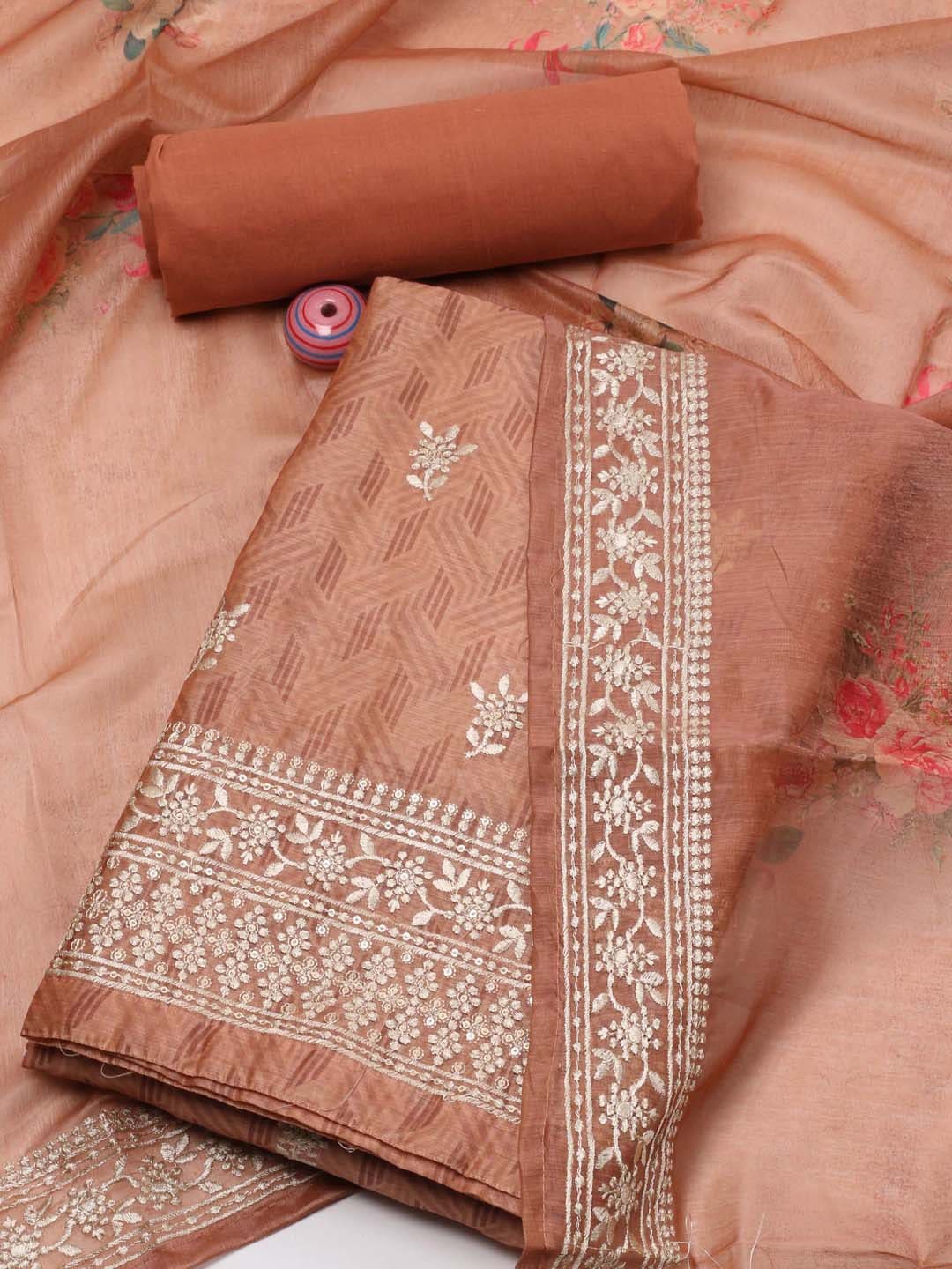 

Meena Bazaar Printed Art Silk Unstitched Dress Material, Peach