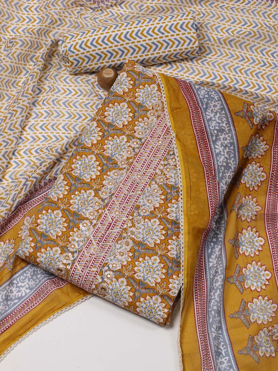 

Meena Bazaar Printed Unstitched Dress Material, Mustard