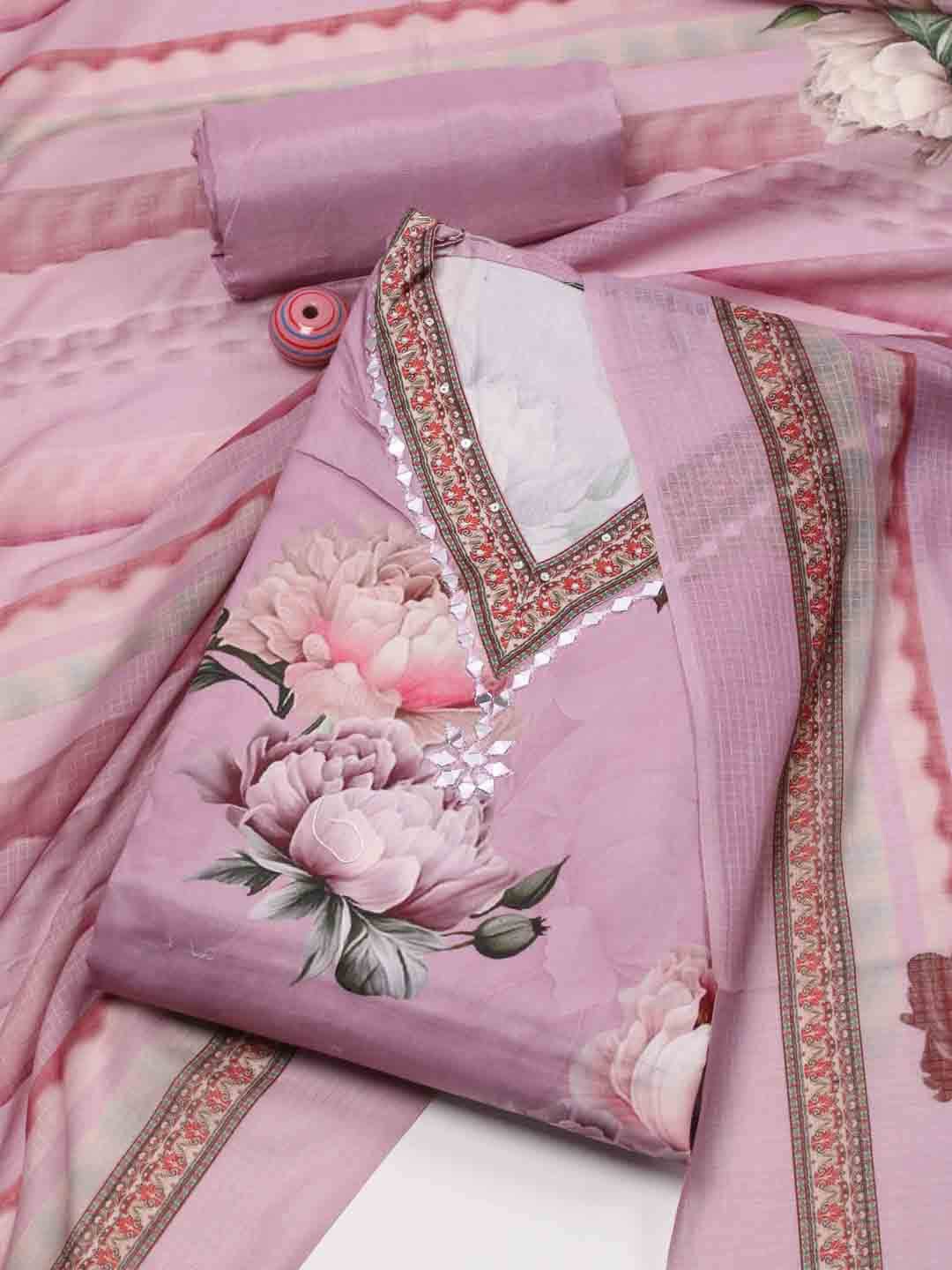 

Meena Bazaar Floral Printed Unstitched Dress Material, Purple