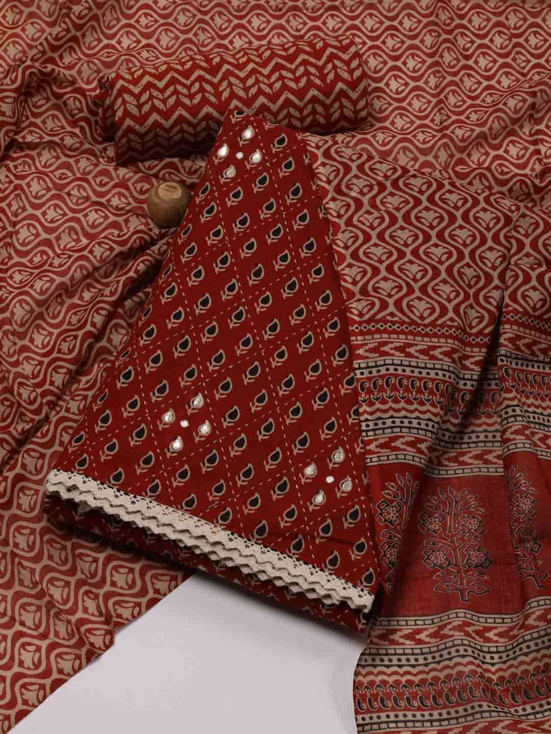 

Meena Bazaar Paisley Printed Unstitched Dress Material, Rust