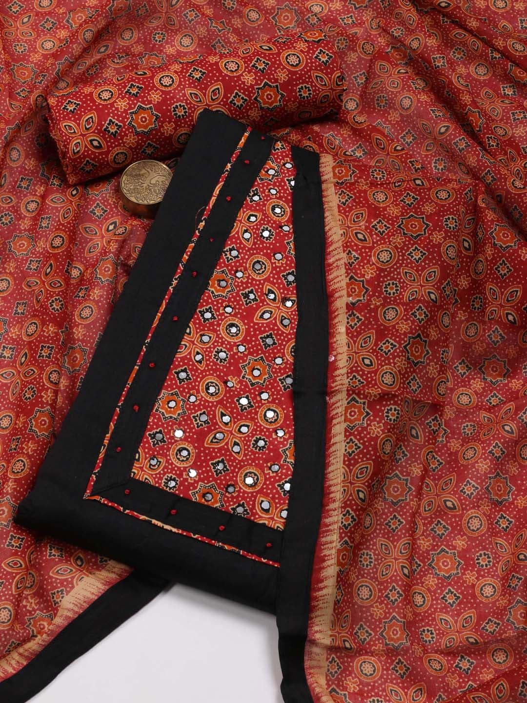

Meena Bazaar Ethnic Motifs Printed Unstitched Dress Material, Black
