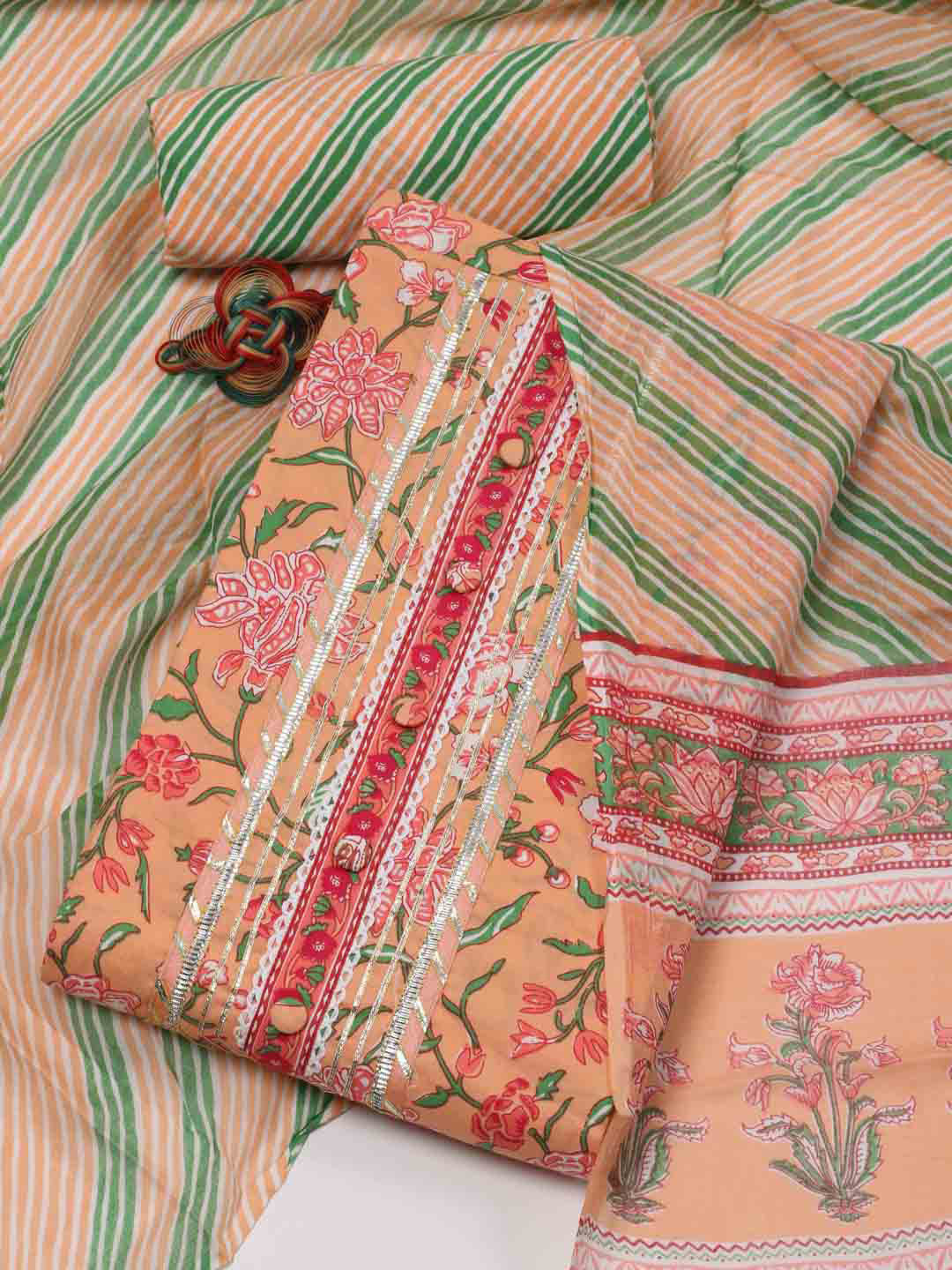 

Meena Bazaar Floral Printed Unstitched Dress Material, Peach