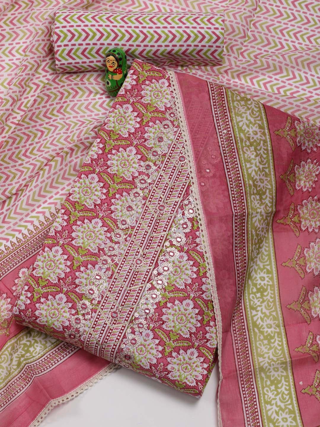 

Meena Bazaar Floral Printed Unstitched Dress Material, Pink