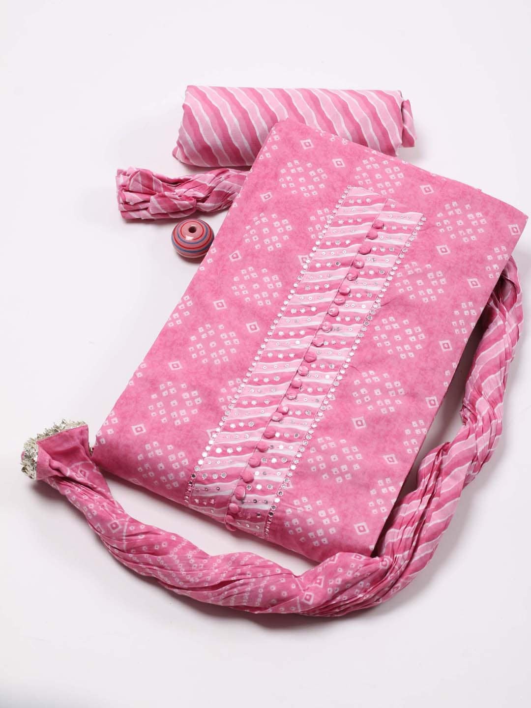 

Meena Bazaar Bandhani Printed Unstitched Dress Material, Pink
