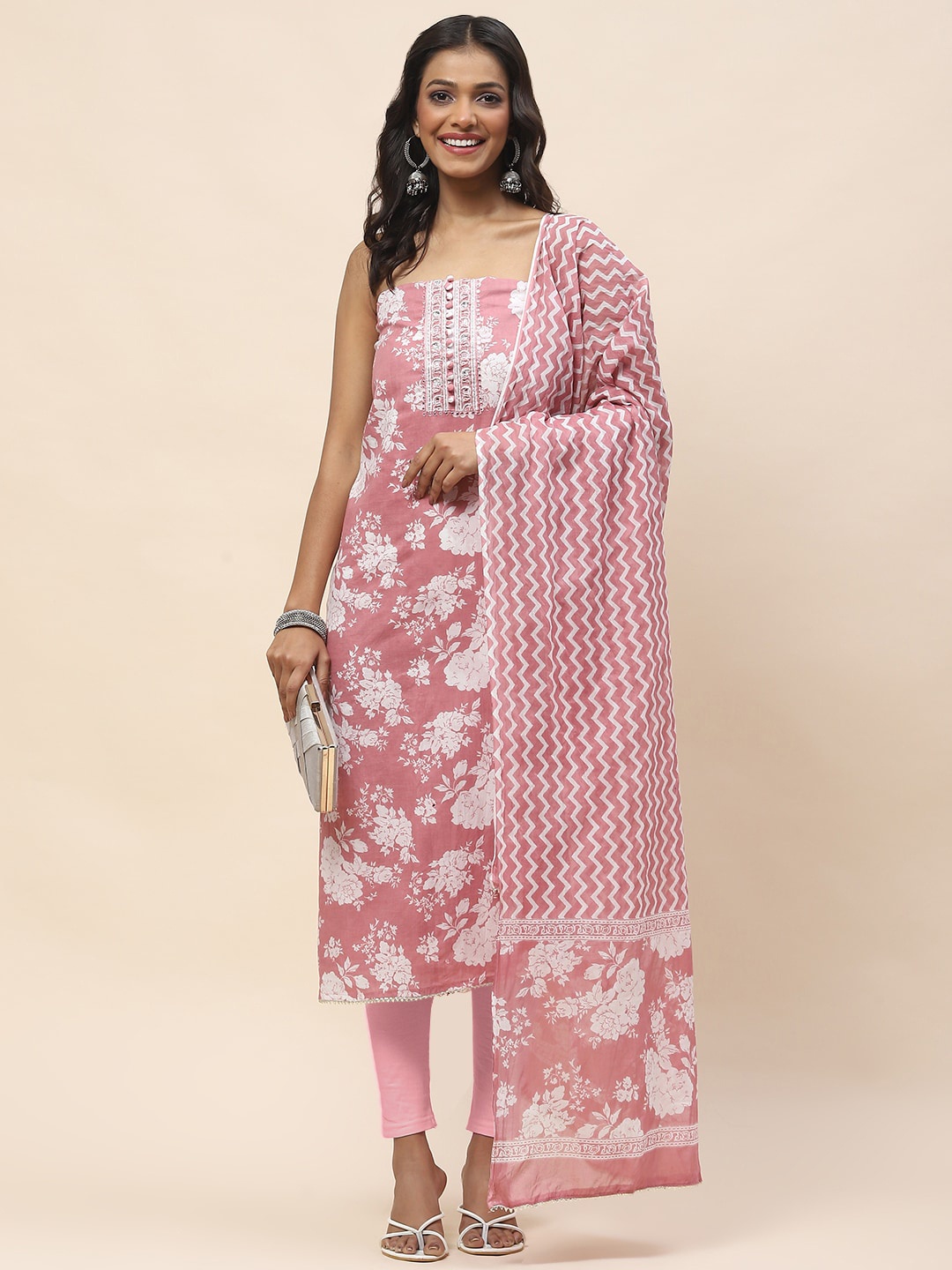 

Meena Bazaar Printed Unstitched Dress Material, Peach
