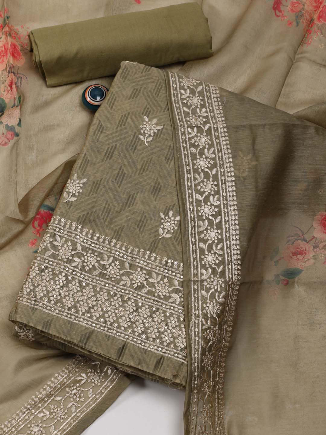 

Meena Bazaar Floral Embroidered Unstitched Dress Material, Green
