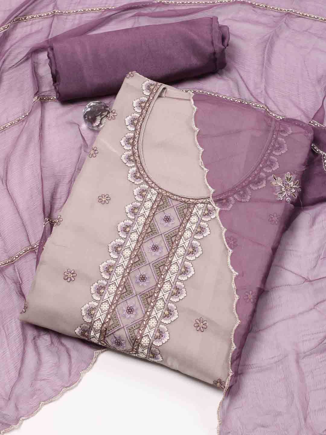 

Meena Bazaar Ethnic Motif Embroidered Organza Unstitched Dress Material, Grey
