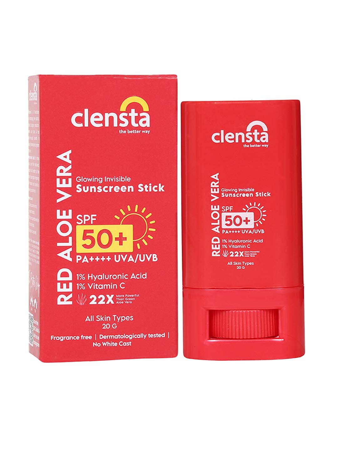

Clensta Red Aloe Vera SPF 50 Moisturizing Sunscreen Stick PA++++ With Hyaluronic Acid 20 g