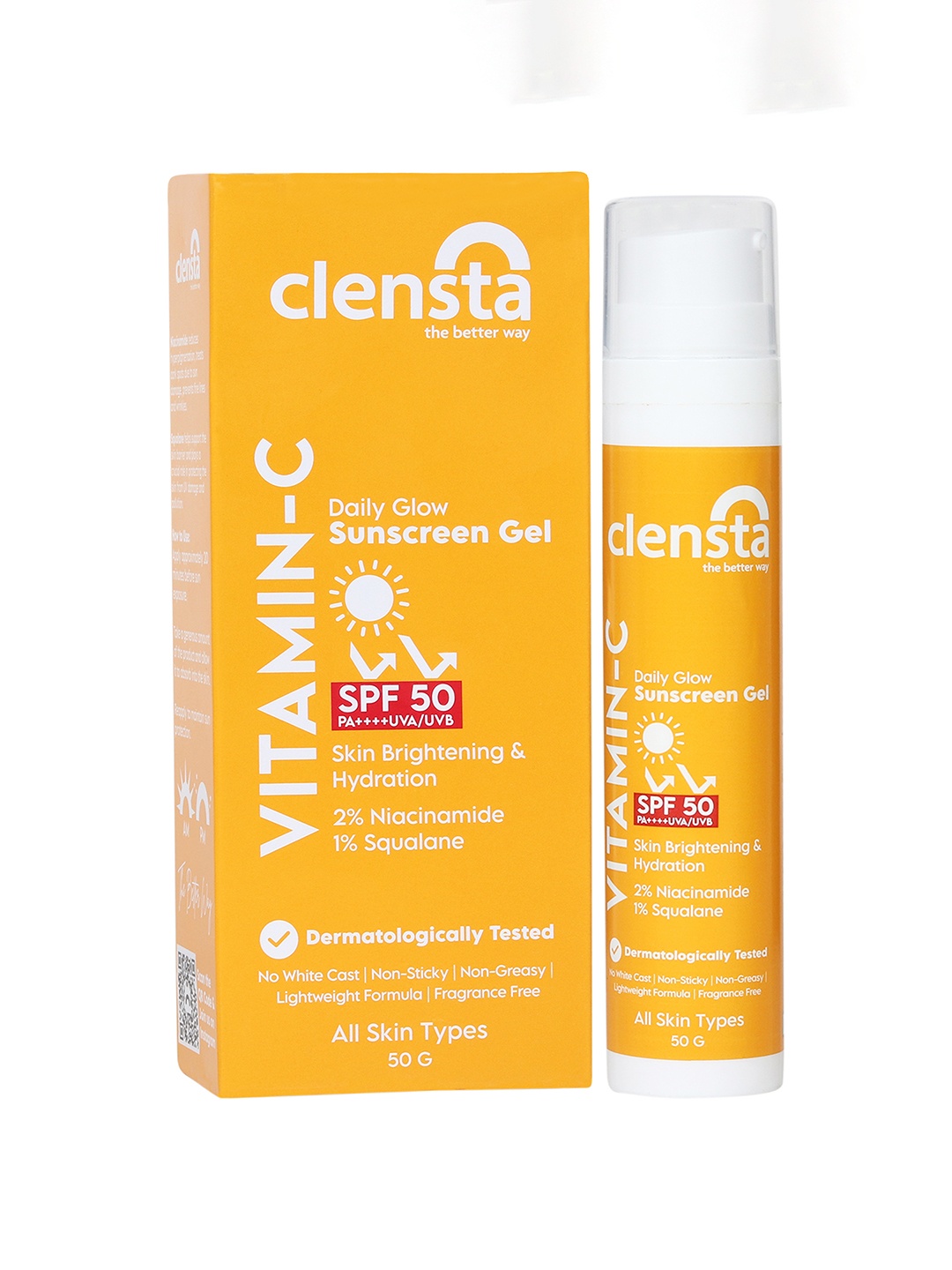

Clensta Vitamin C Daily Glow SPF50+++ Sunscreen Gel with 2% Niacinamide - 50g, Yellow