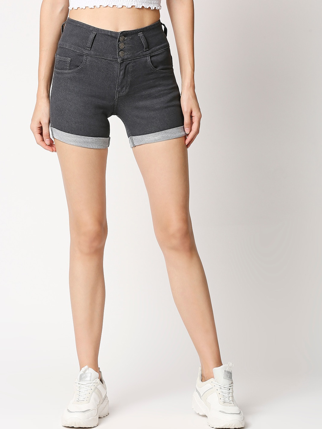 

High Star Women High-Rise Denim Shorts, Grey