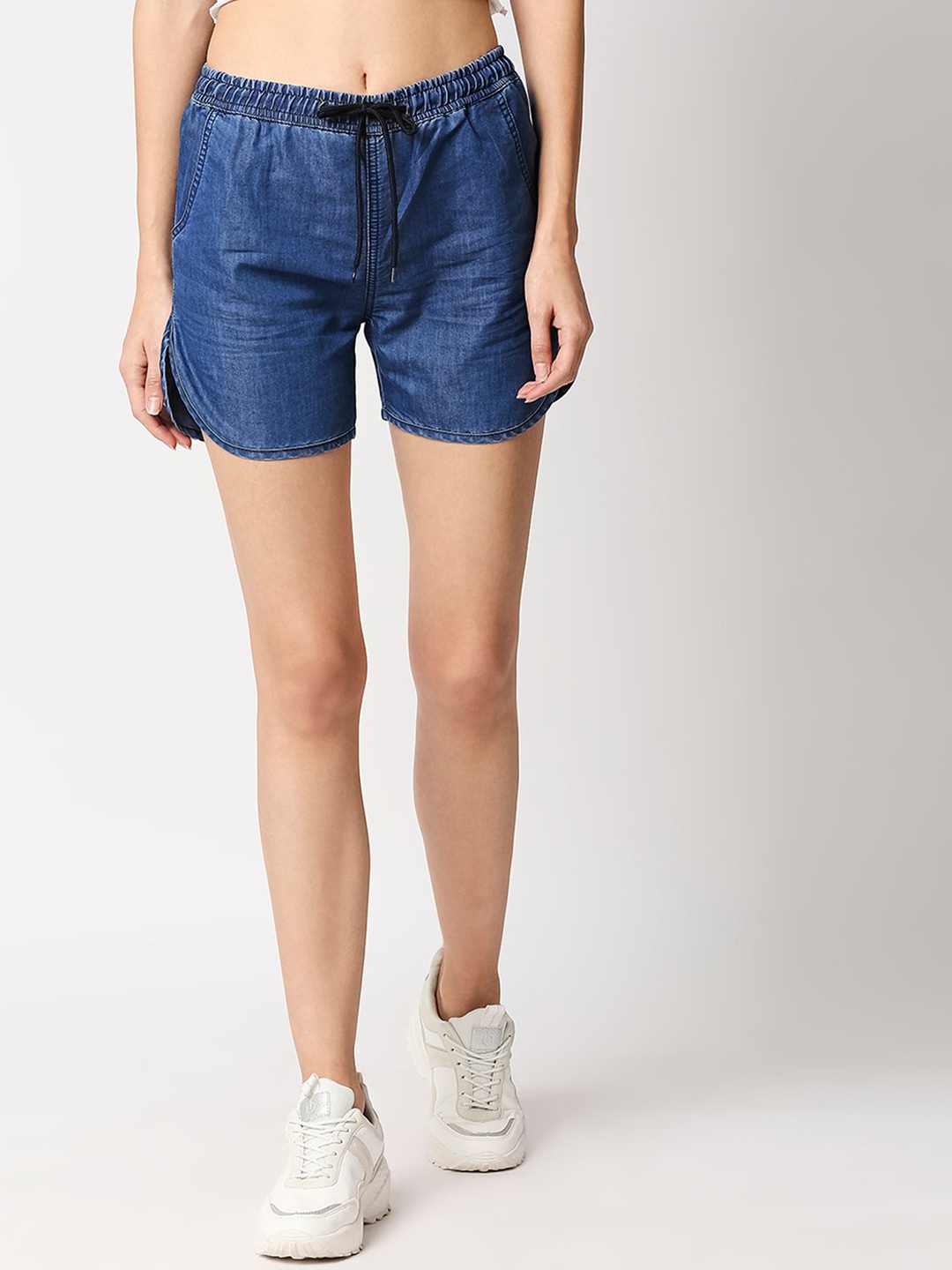 

High Star Women Washed High-Rise Denim Shorts, Navy blue