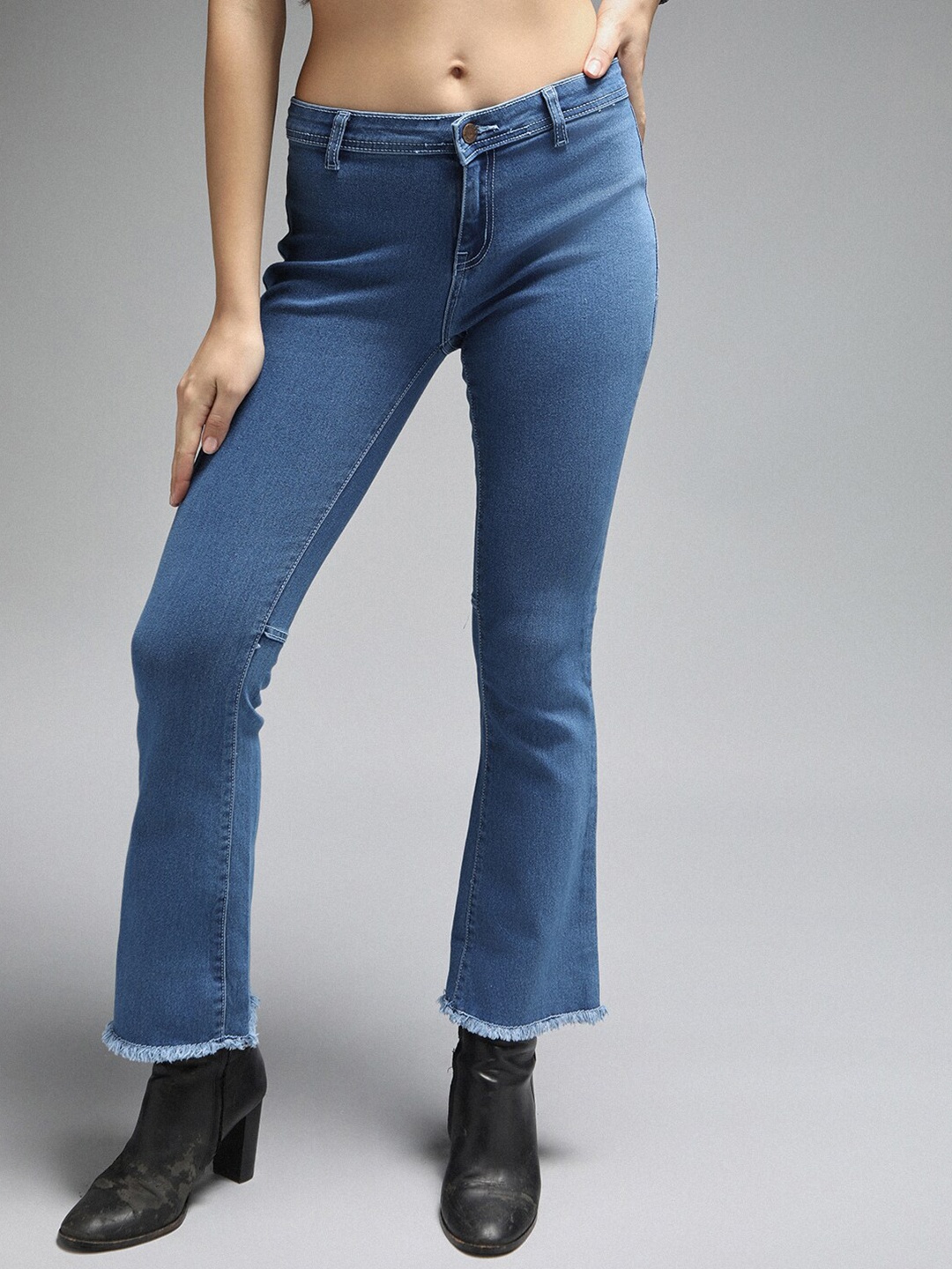 

High Star Women Bootcut High-Rise Clean Look Light Fade Stretchable Jeans, Blue
