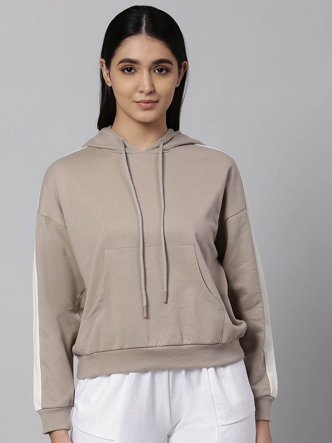 

High Star Hooded Long Sleeves Pullover Sweatshirt, Beige