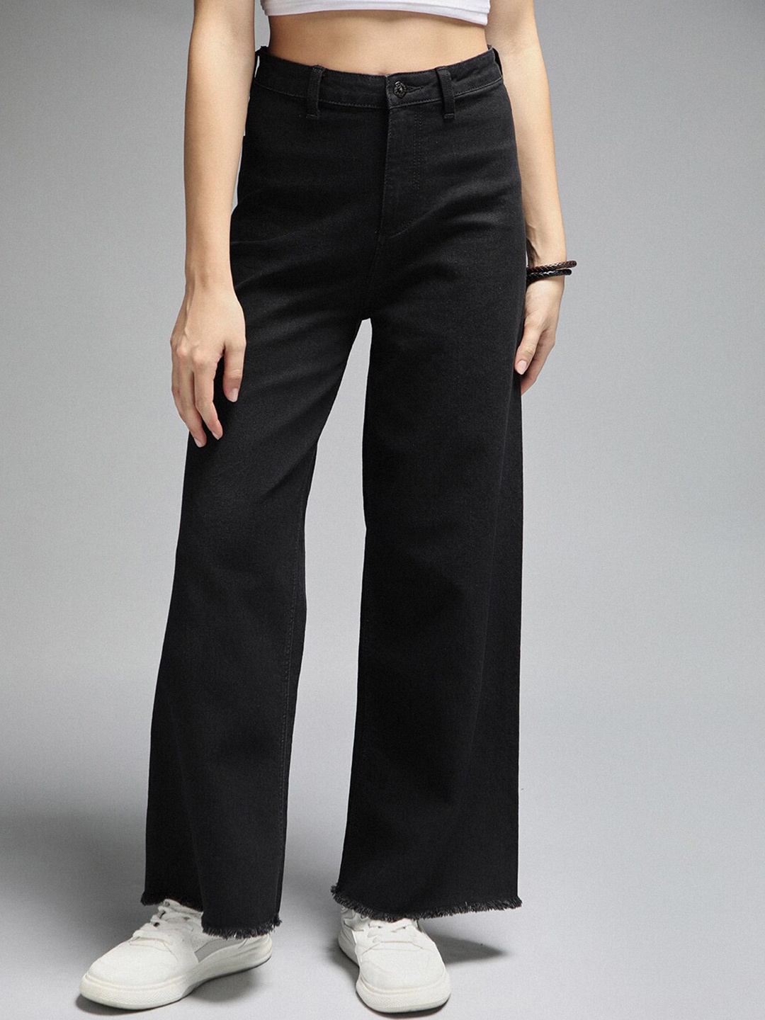 

High Star Women Straight Fit High-Rise Clean Look Stretchable Jeans, Black