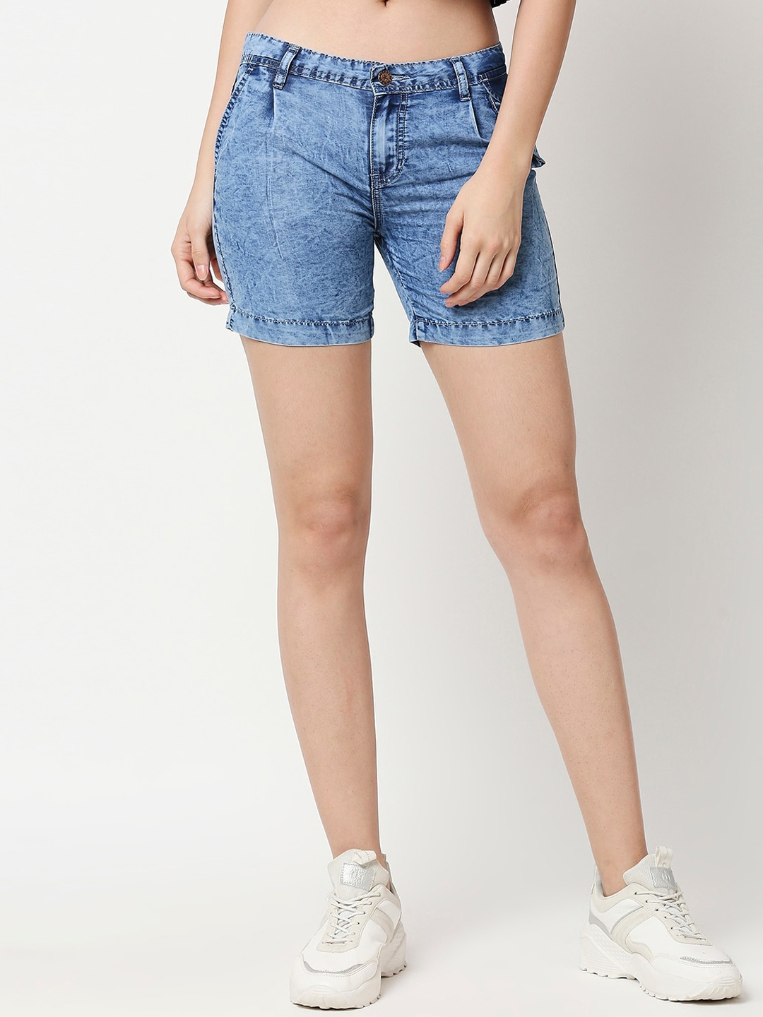 

High Star Women Washed High-Rise Denim Shorts, Blue